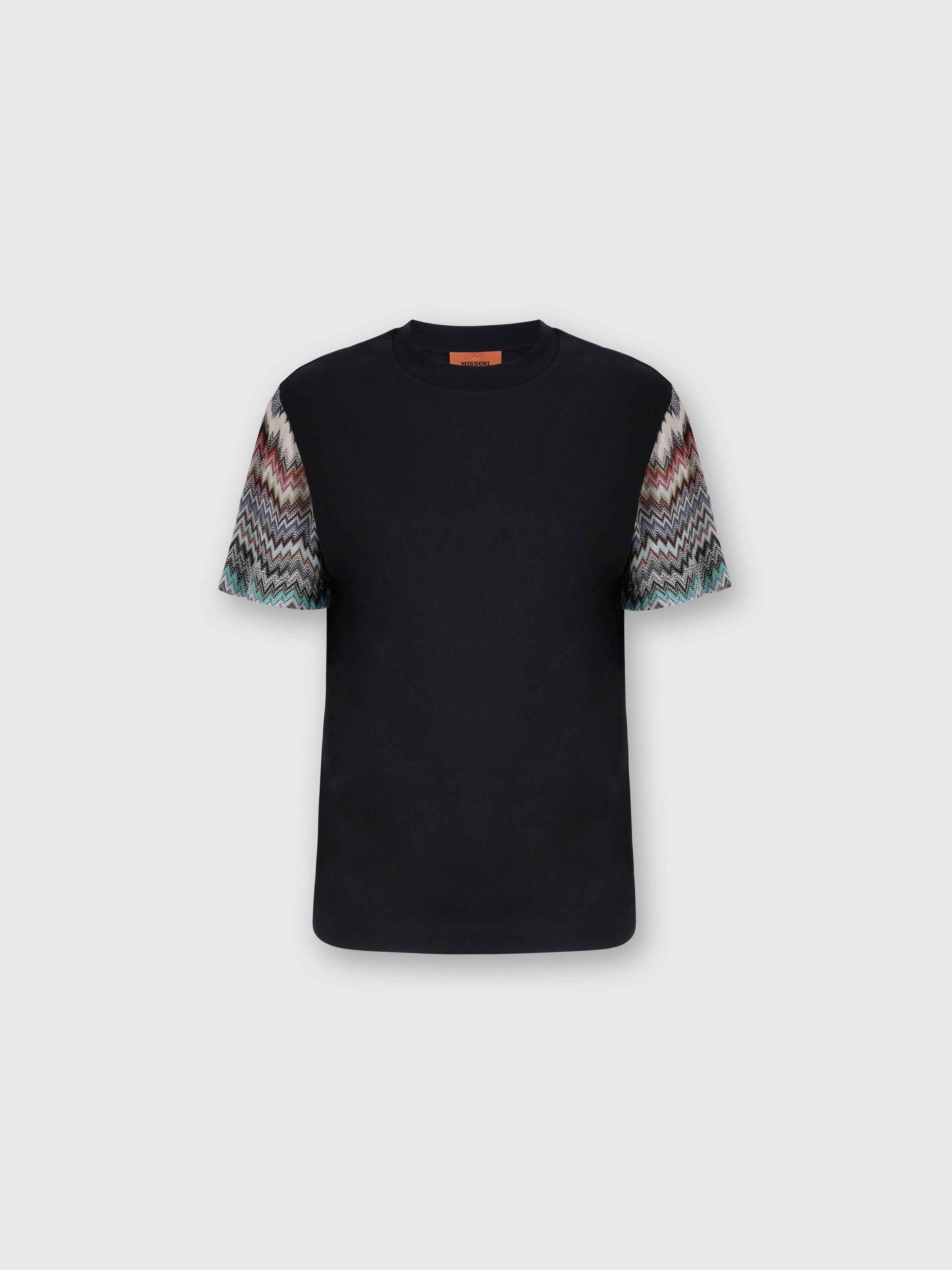 Short Sleeve T-Shirt with Snake Pattern Insert, Black - 0