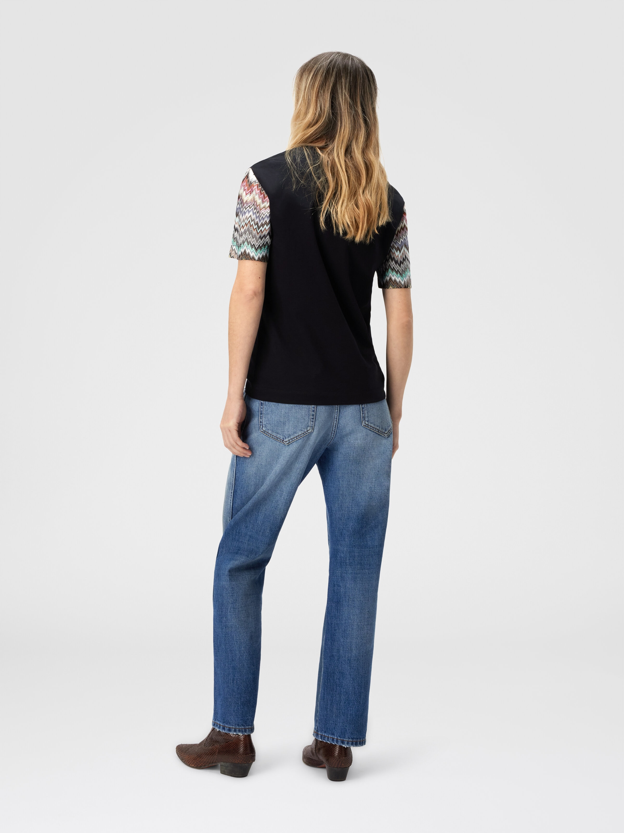 Short Sleeve T-Shirt with Snake Pattern Insert, Black - 2