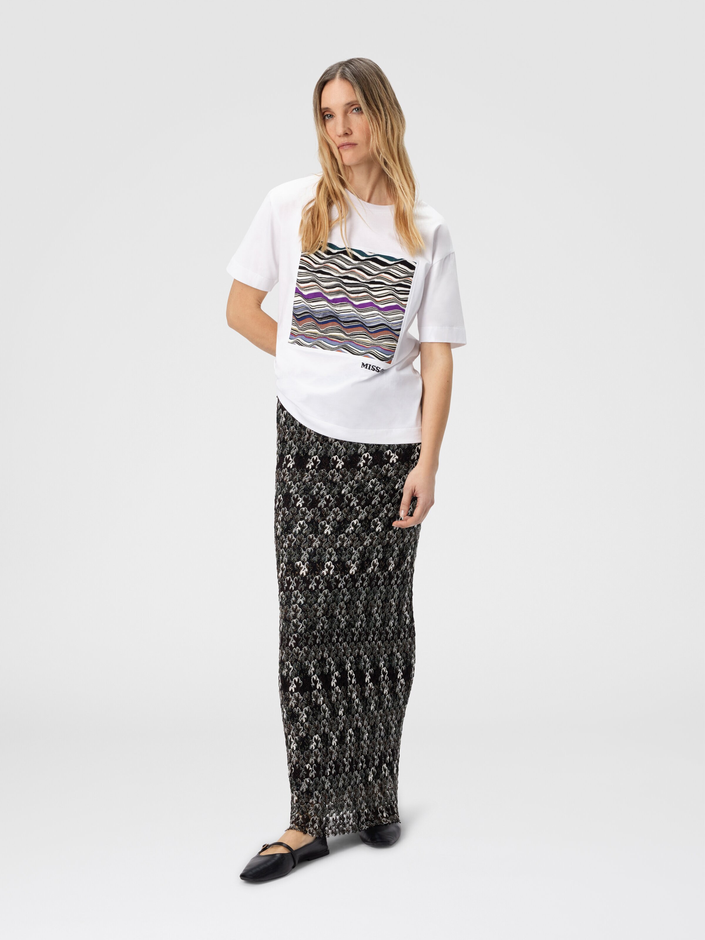 T-shirt manches courtes avec insert en maille et logo, Blanc  - 1