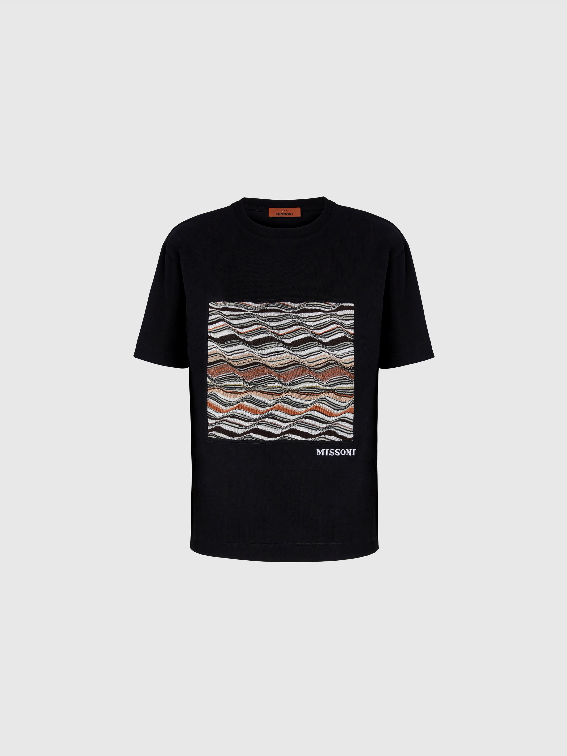 Short Sleeve T-Shirt with Knit Insert and Logo, Black - 0