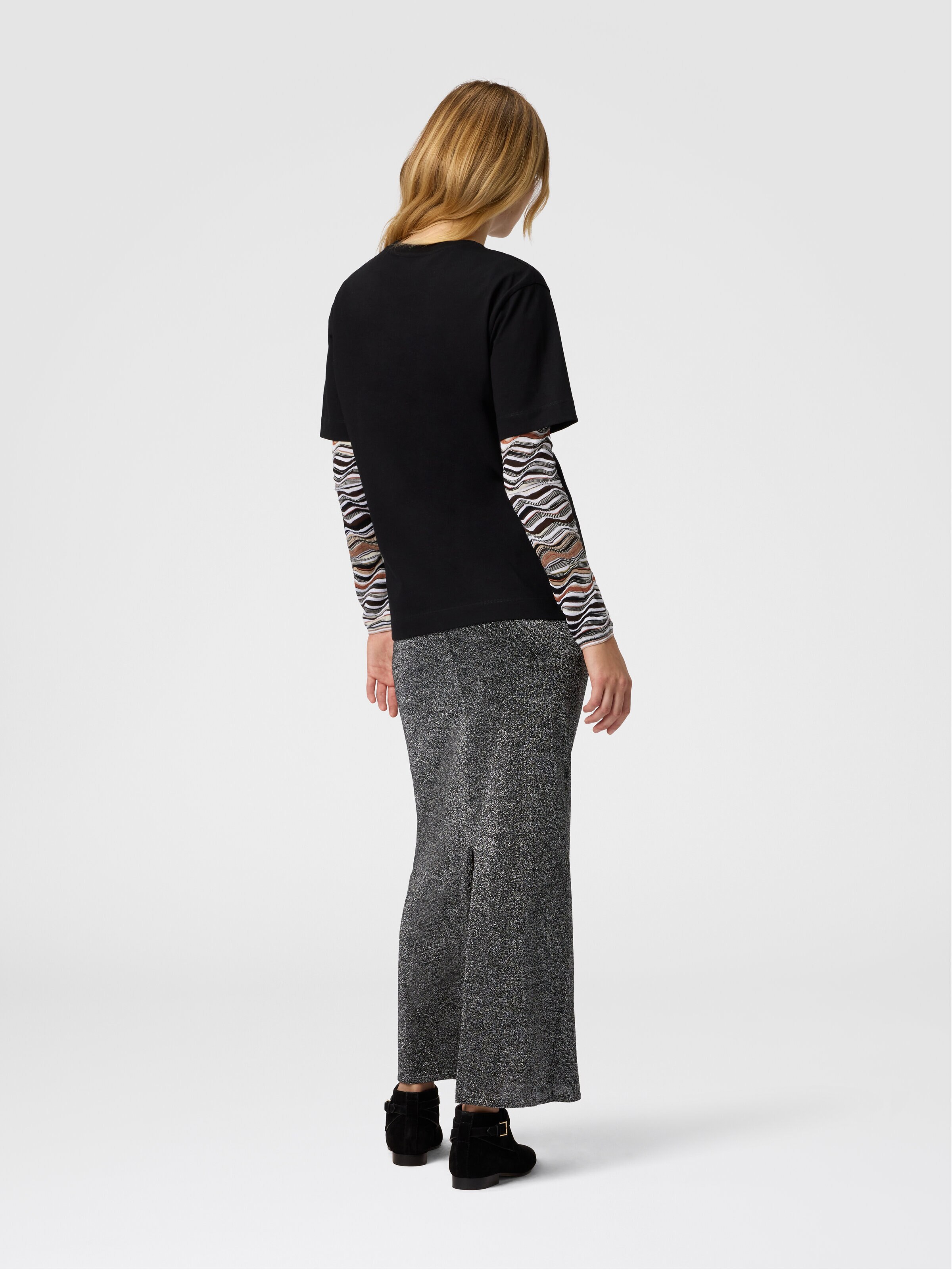Short Sleeve T-Shirt with Knit Insert and Logo, Black - 2