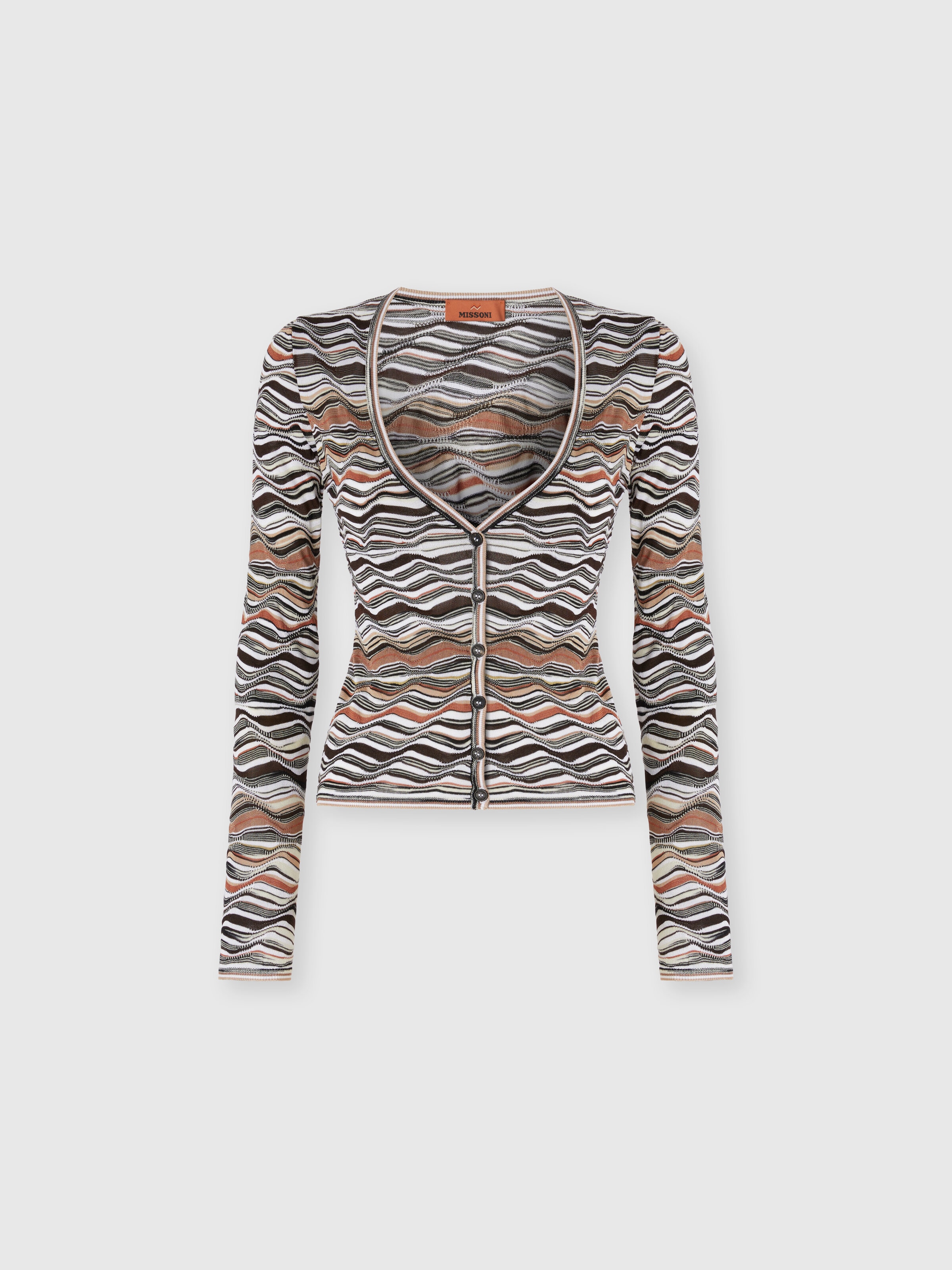 Cardigan con bottoni motivo onda, Beige & Marrone - 0