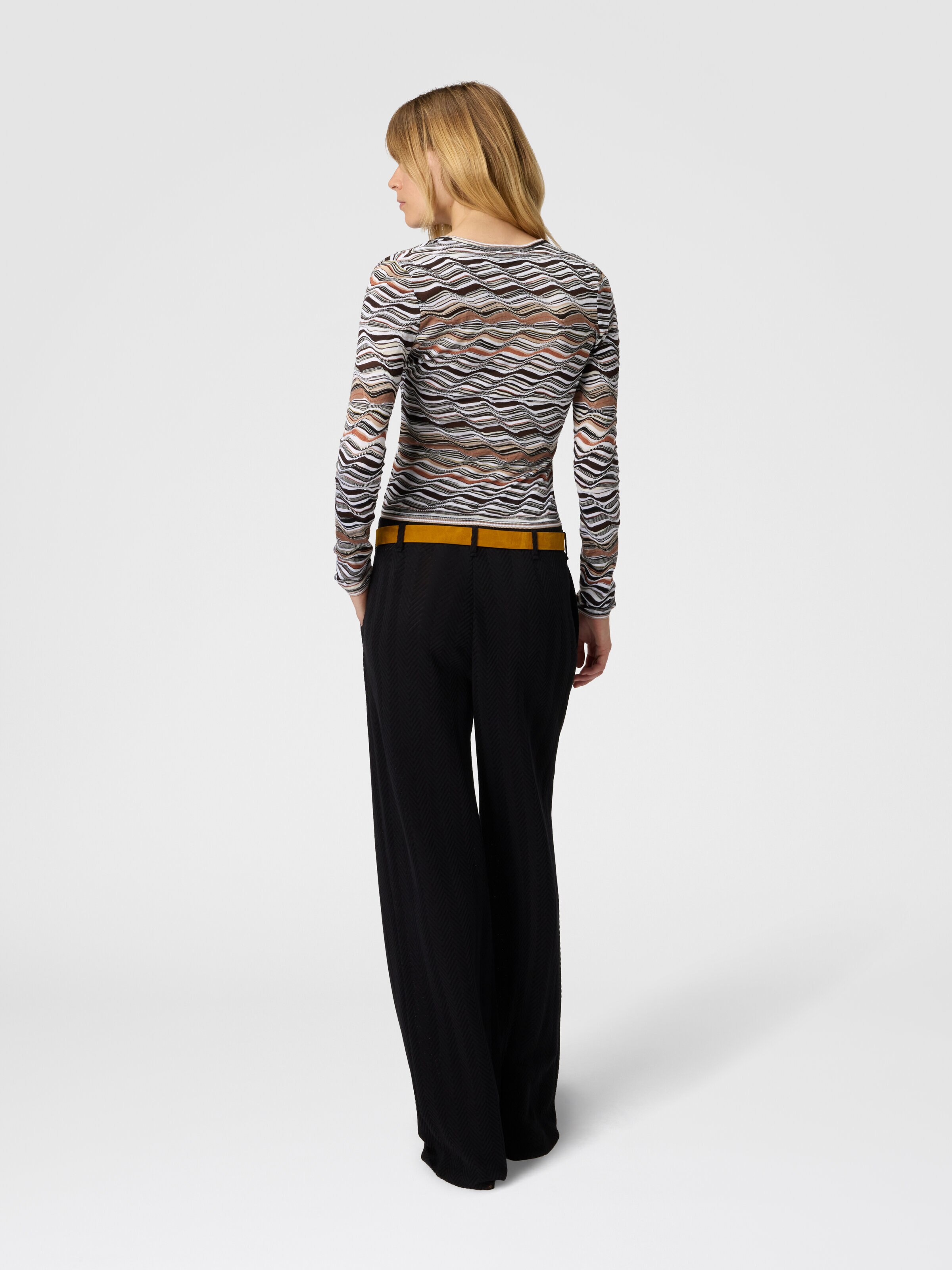 Cardigan con bottoni motivo onda, Beige & Marrone - 2