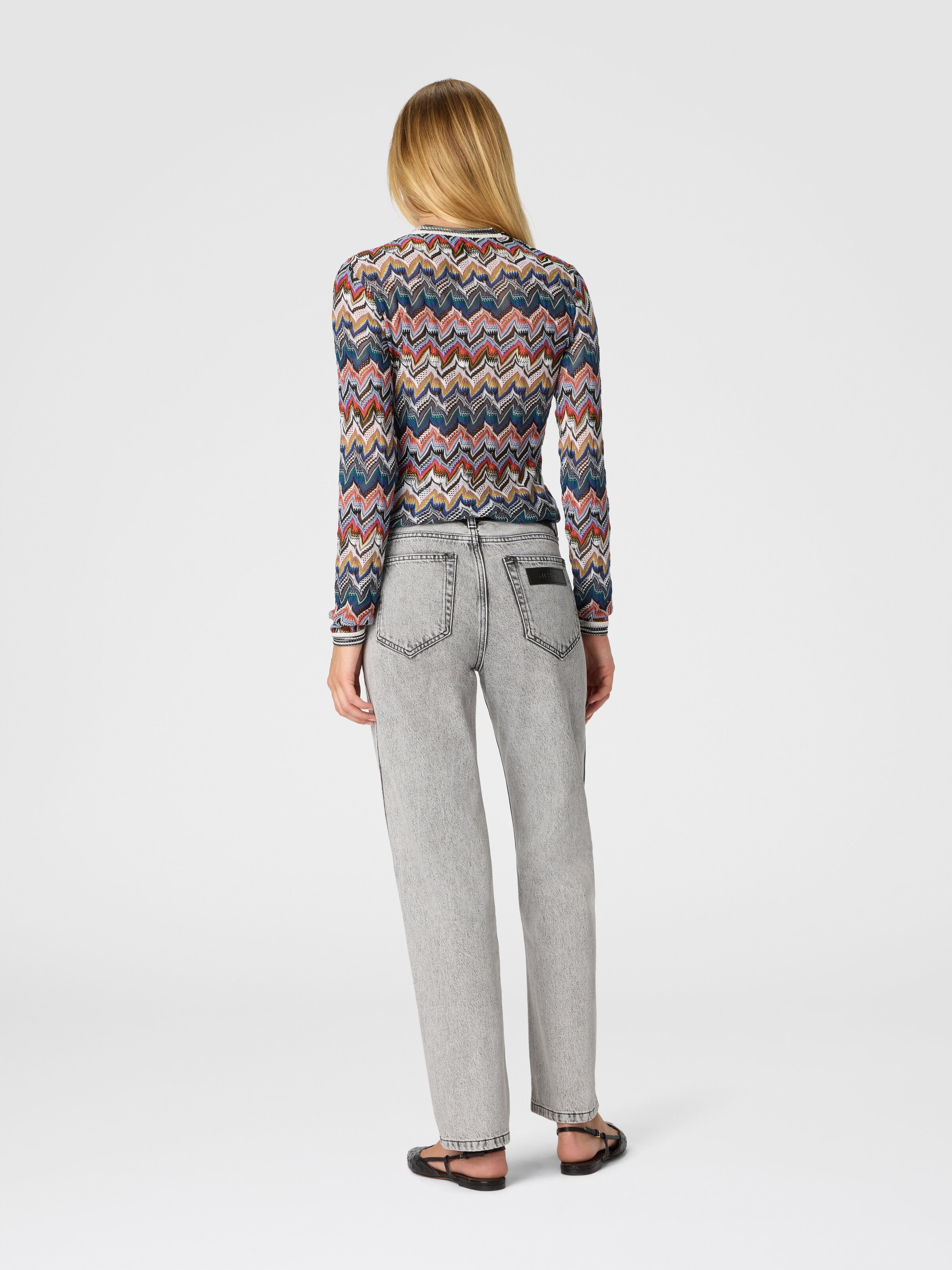 V-Neck Cardigan in Embroidered Lace, Multicoloured  - 2