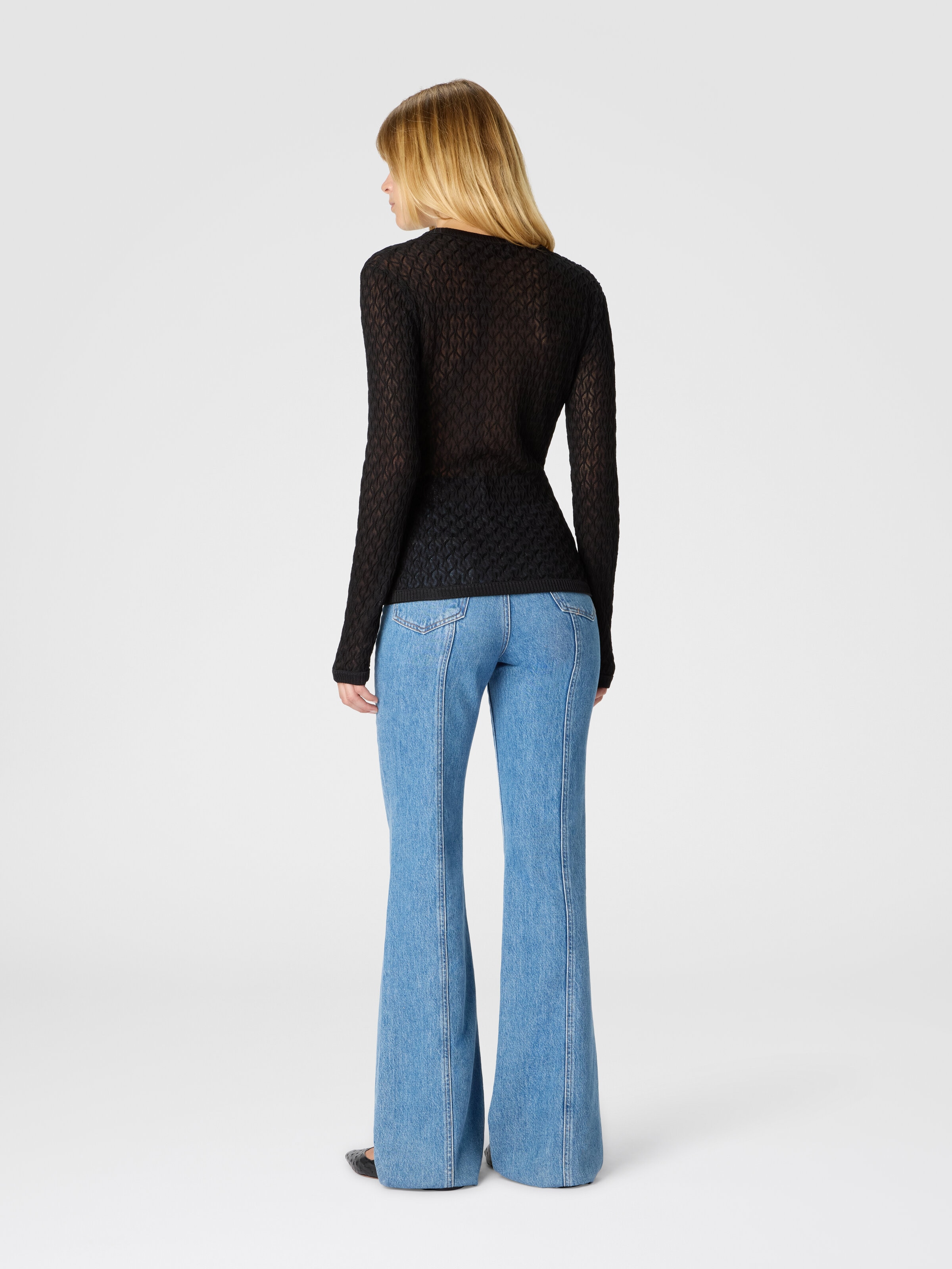 Cárdigan slim con escote en V de encaje, Negro - 2