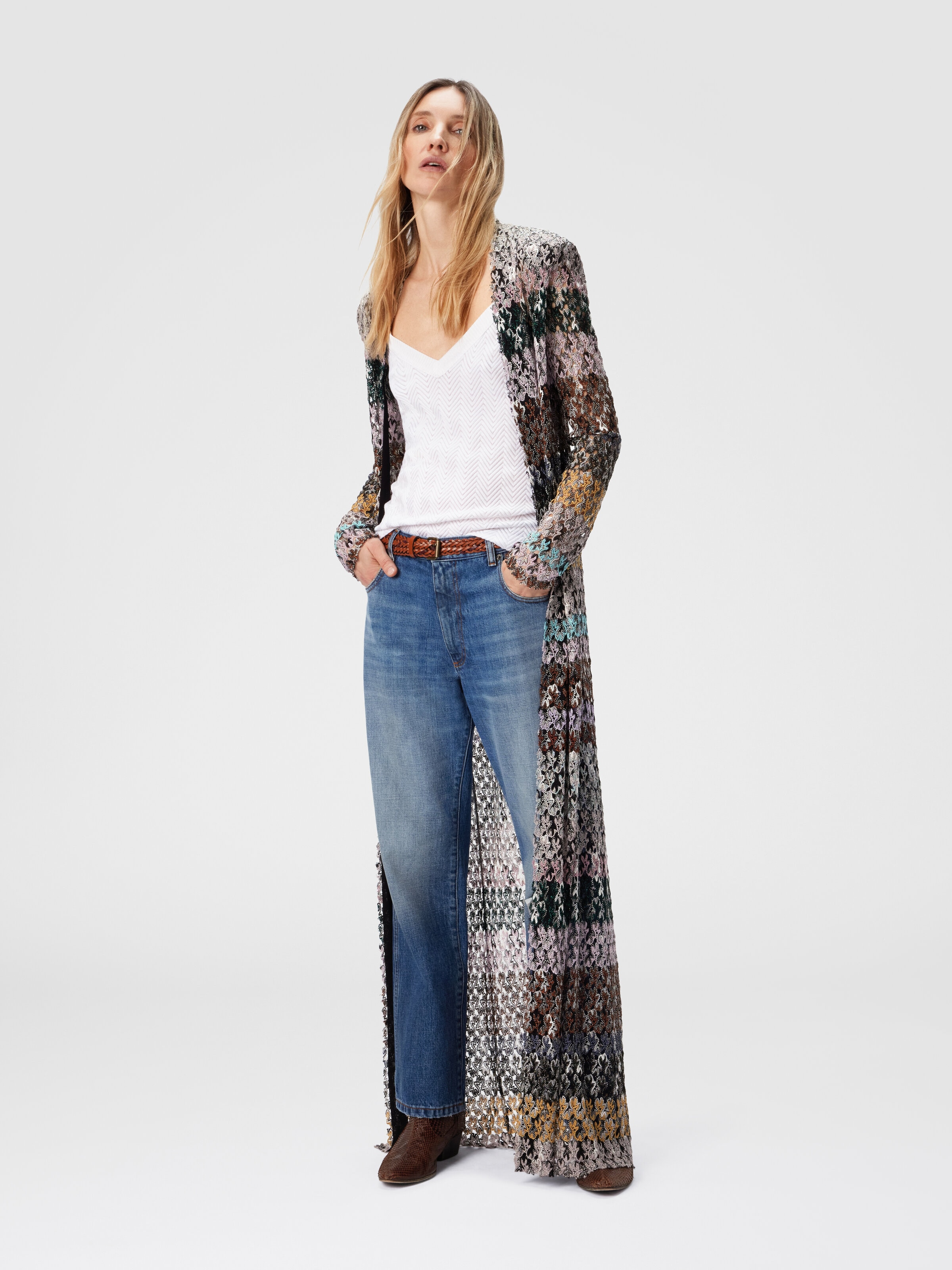 Langer Cardigan mit Trägern aus Spitze, Mehrfarbig  - 1