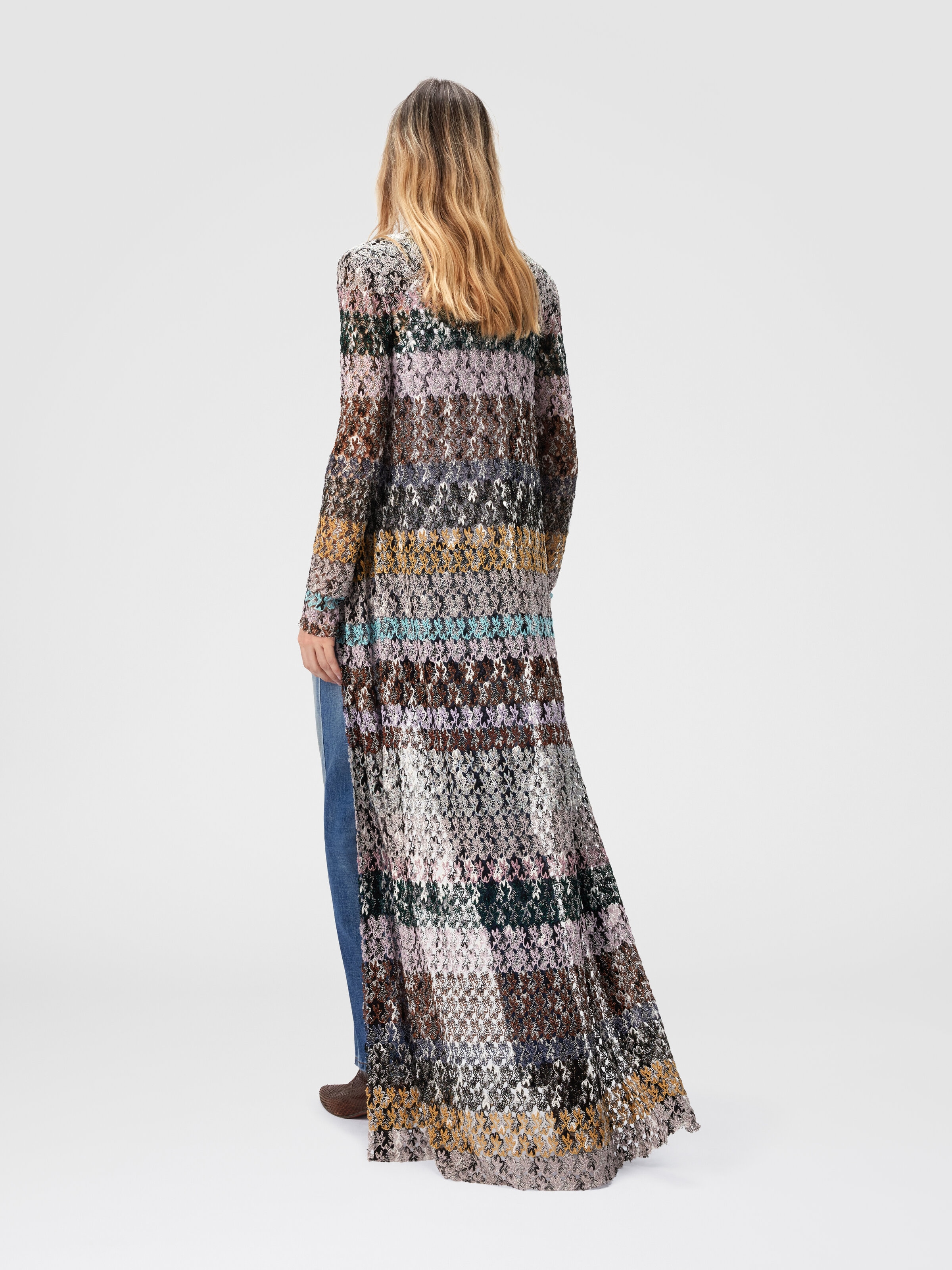 Langer Cardigan mit Trägern aus Spitze, Mehrfarbig  - 2