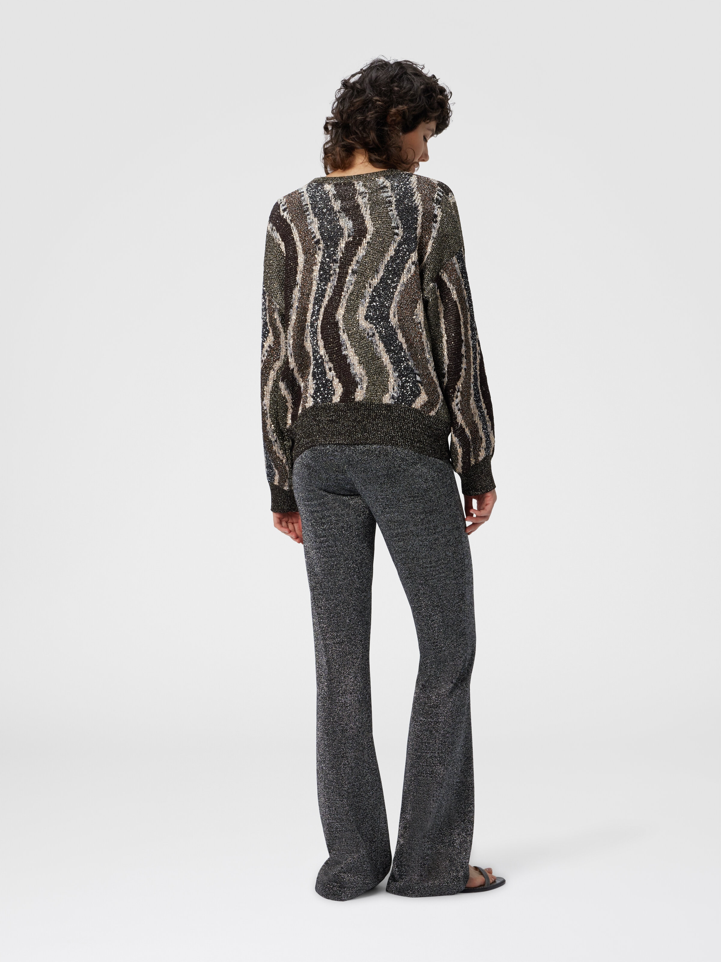 Cardigan boxy à boutons à motif vague, Brun - 2