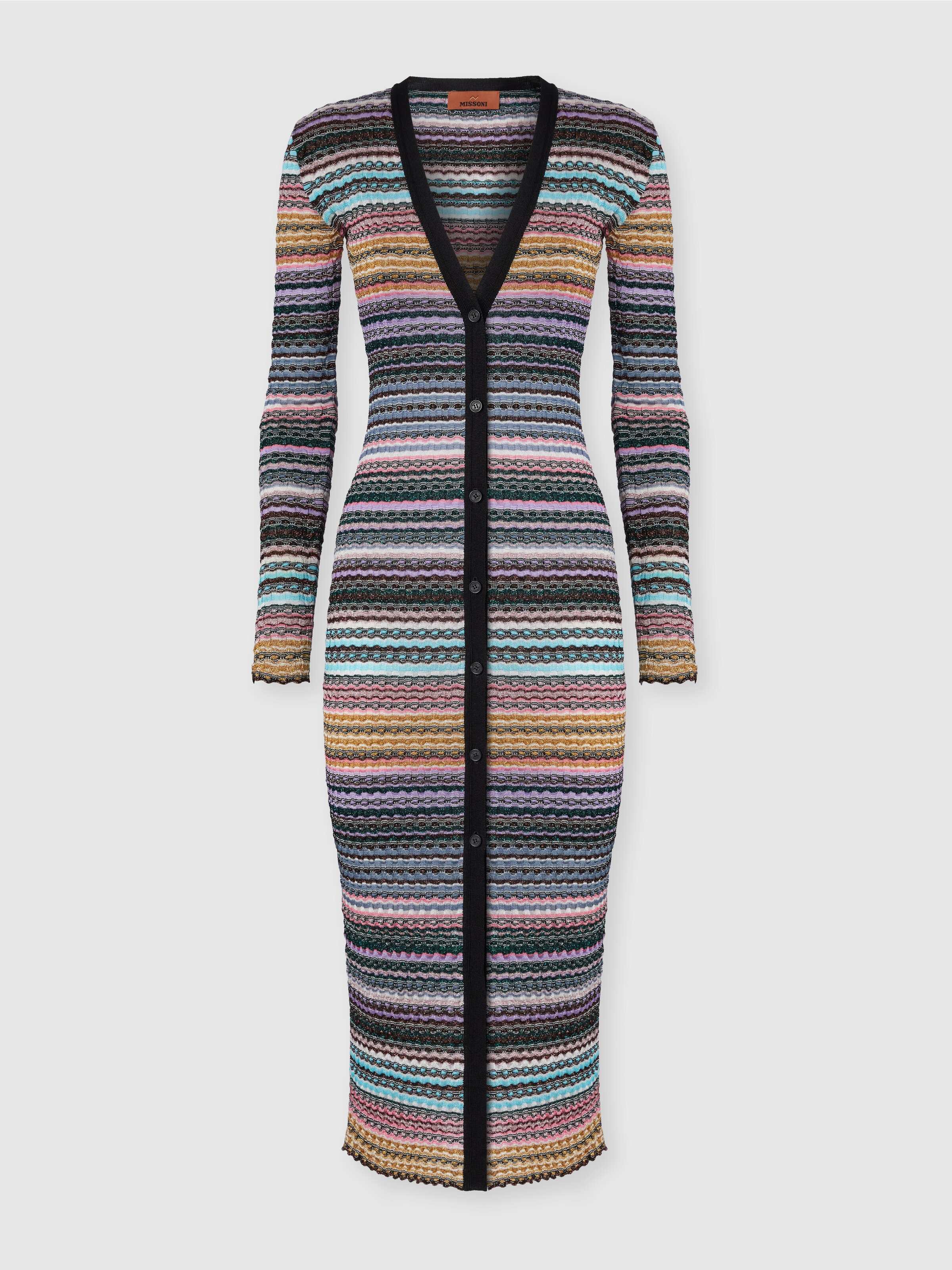 Slim Long Striped Cardigan, Multicoloured  - 0