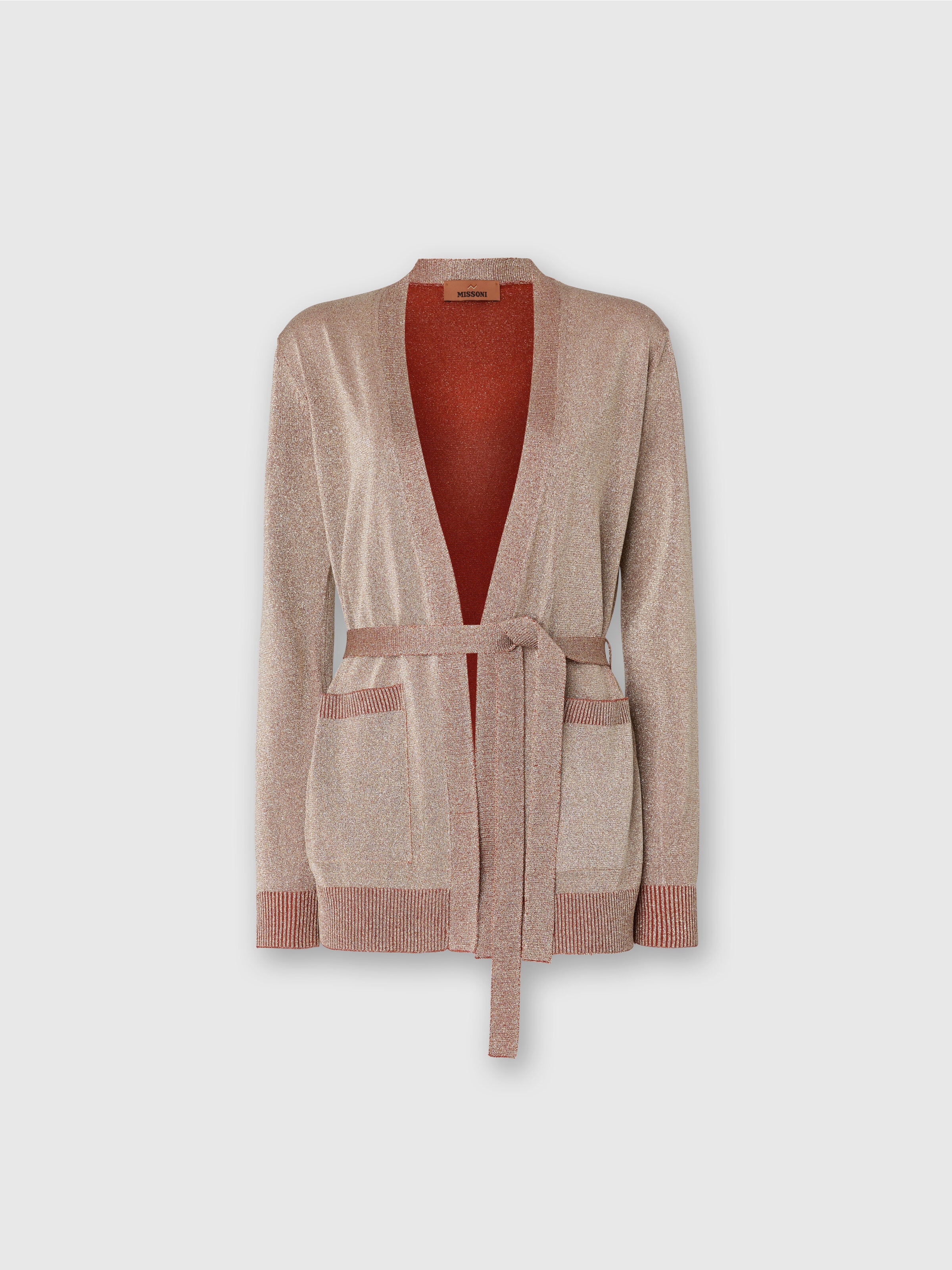 Cardigan with Belt in Lamé, Pink Lamé - 0
