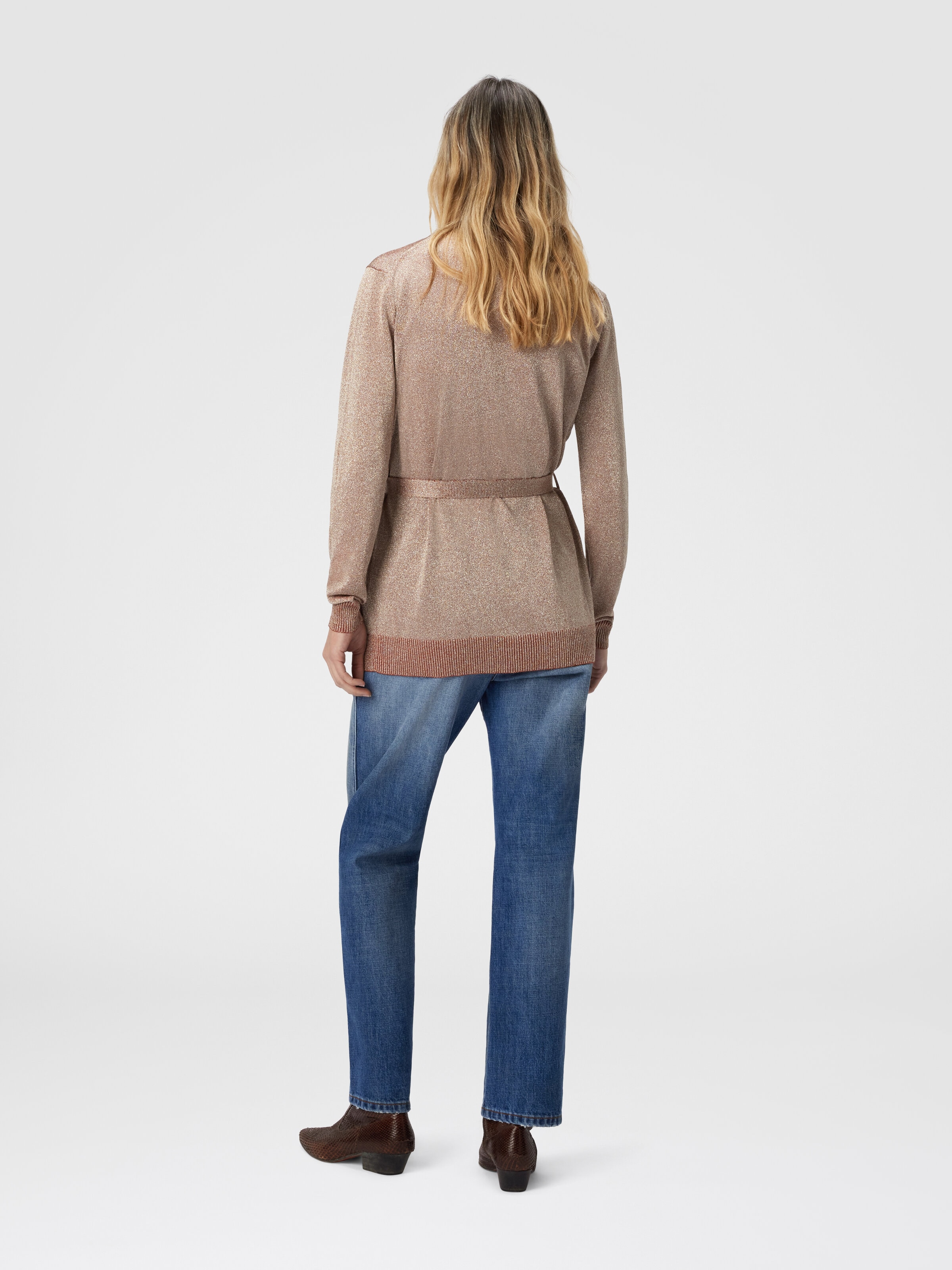 Cardigan with Belt in Lamé, Pink Lamé - 2