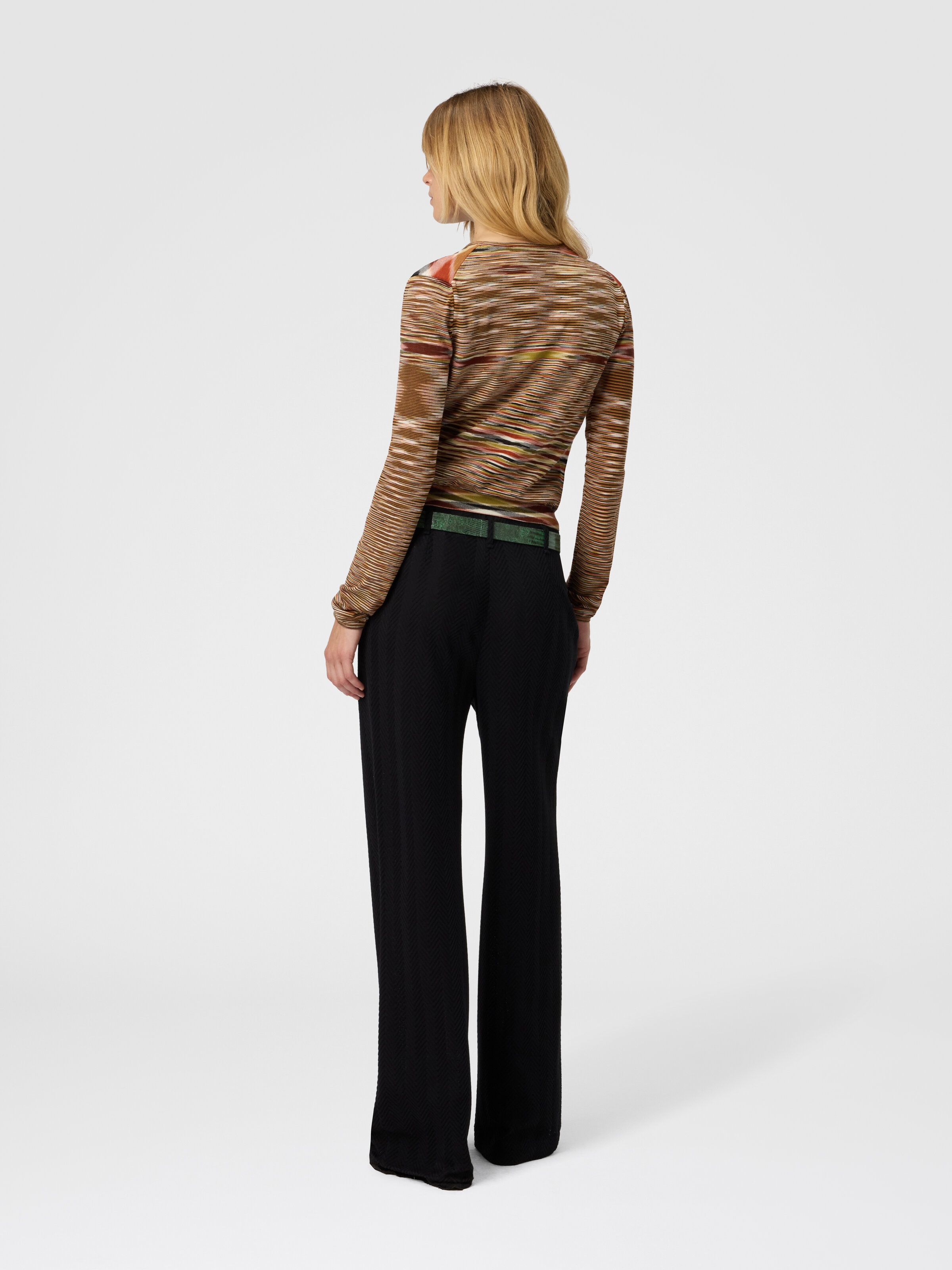 Short Crew Neck Cardigan in Smooth Flame Knit, Multicoloured  - 2