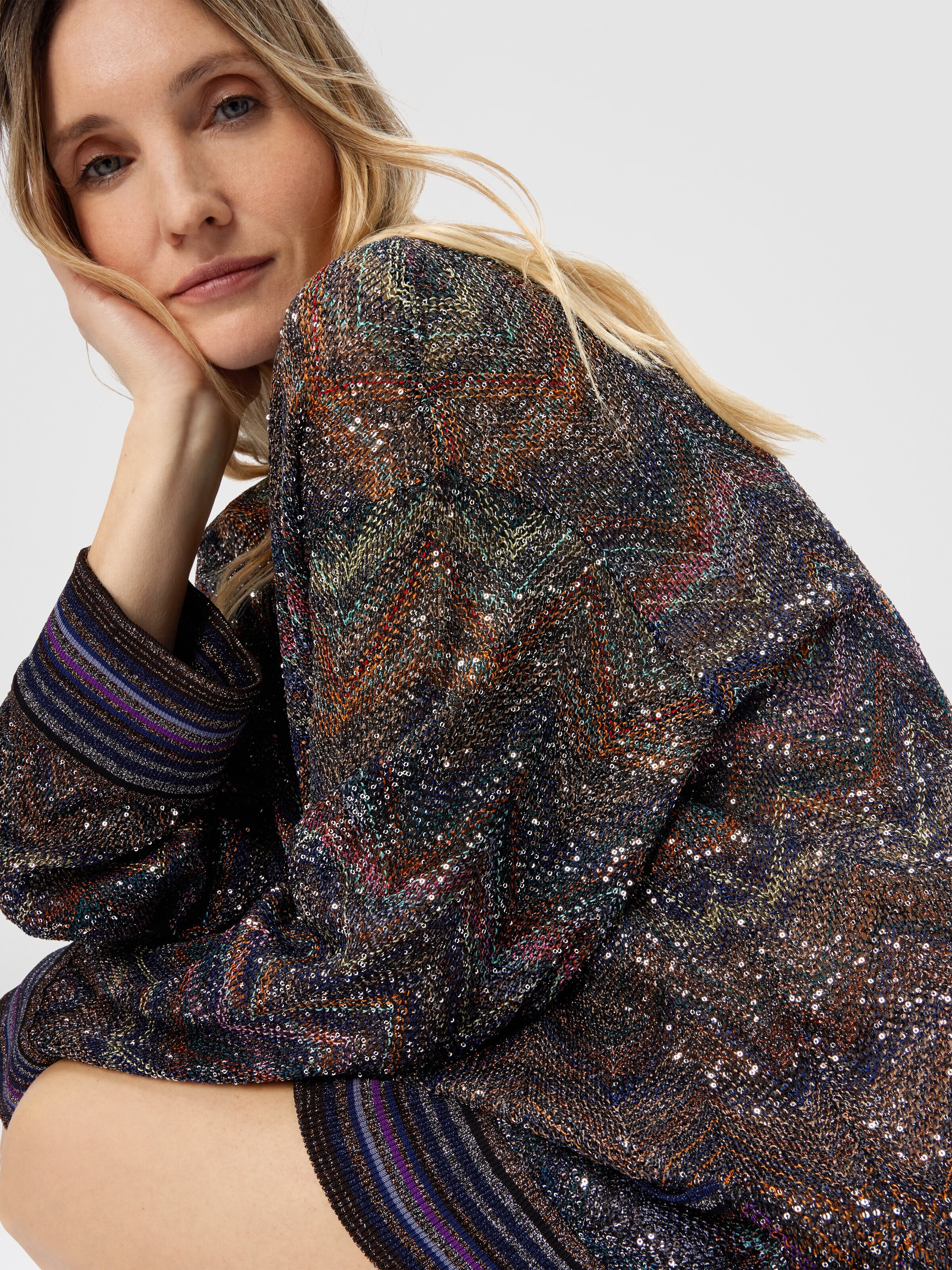 Cardigan oversize à col en V à motif zigzag, Multicolore  - 4