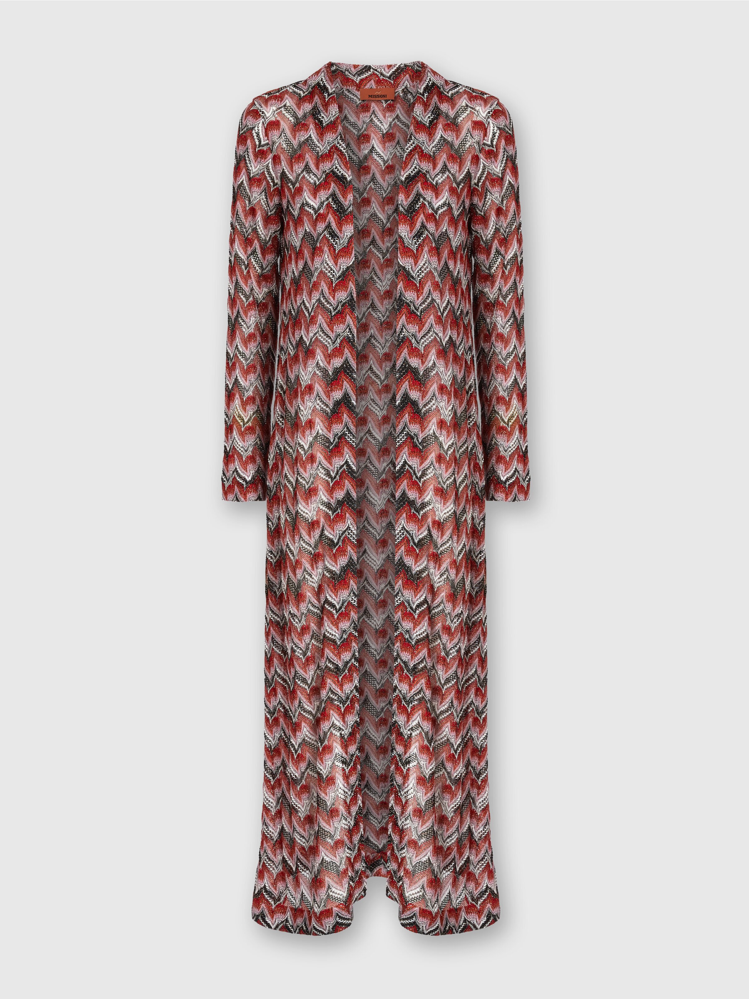 Long Cardigan in Embroidered Lace, Black & Red - 0