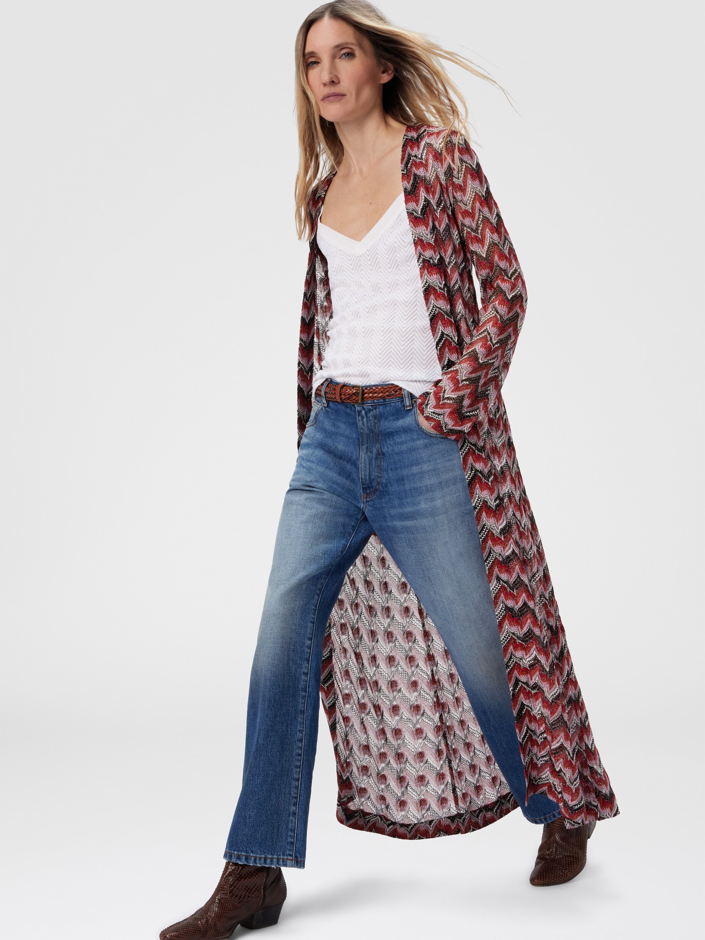 Long Cardigan in Embroidered Lace, Black & Red - 3