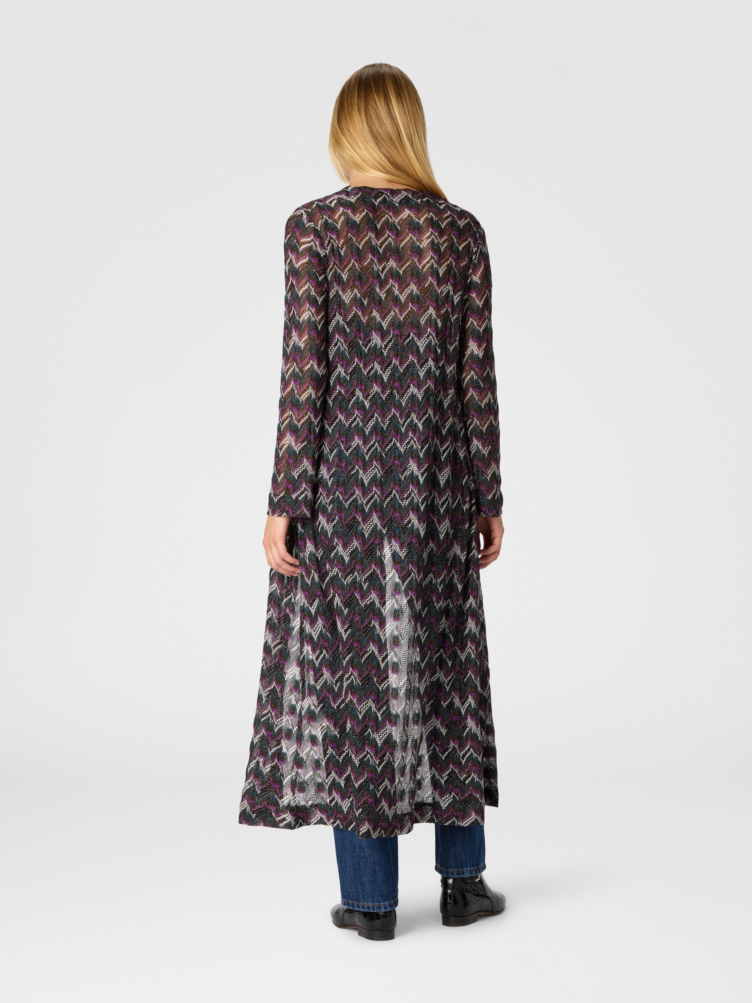 Langer Cardigan aus strukturierter Spitze, Schwarz & Violett - 2