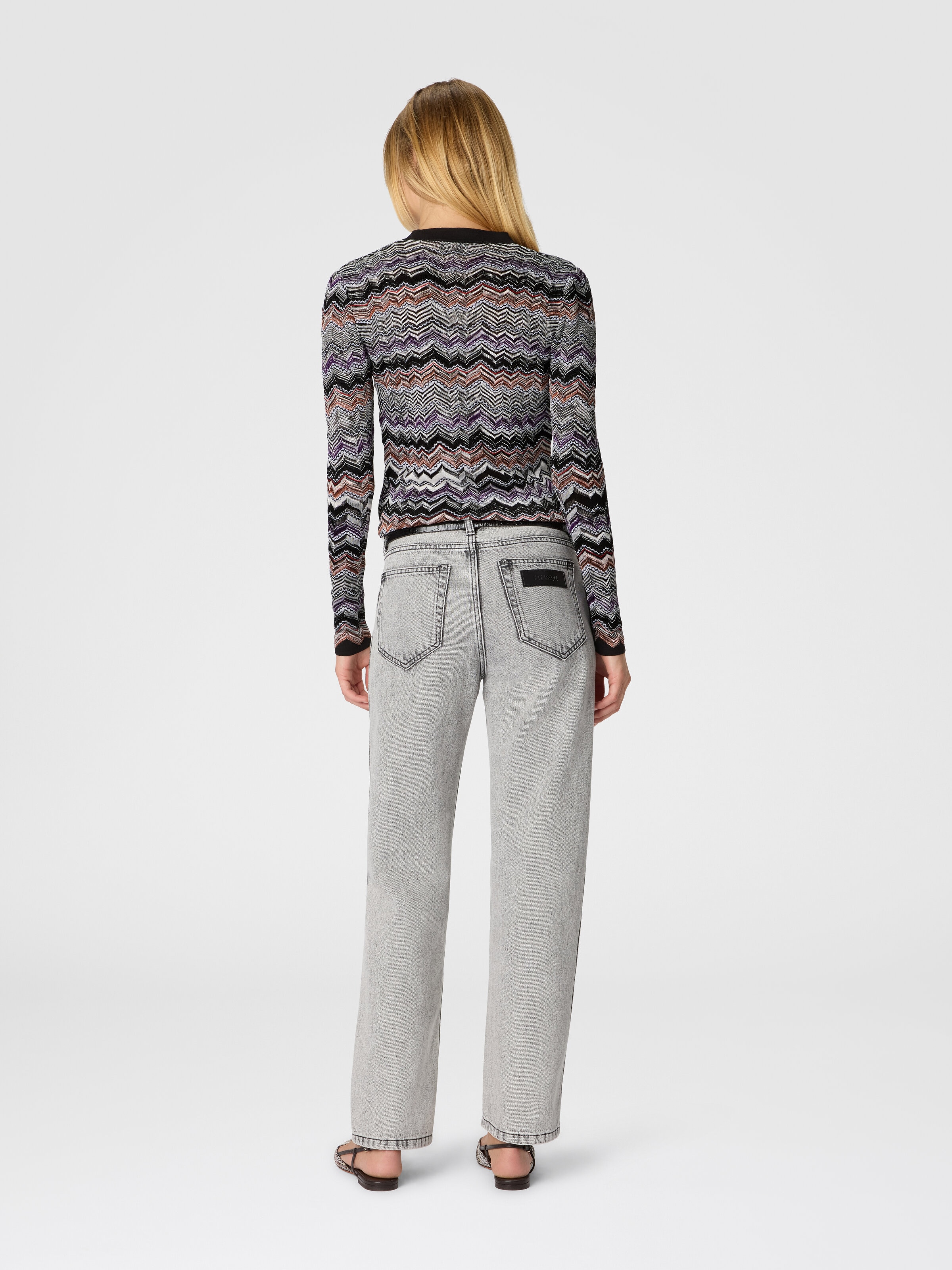 Slim Buttoned Cardigan with Flame Chevron Pattern, Multicoloured  - 2