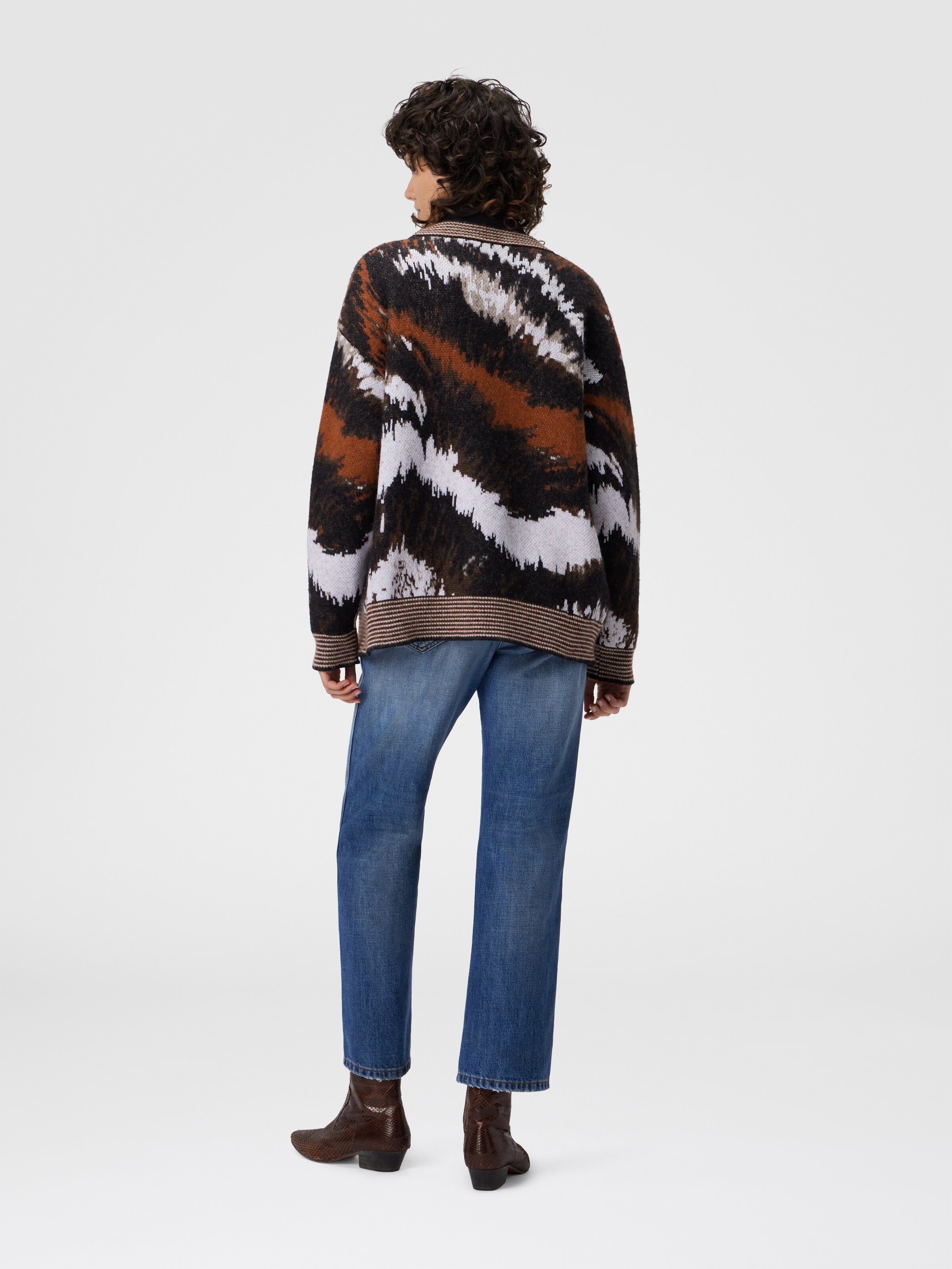 Oversized Cardigan in Tiger Pattern Knit, Rust & Black - 2