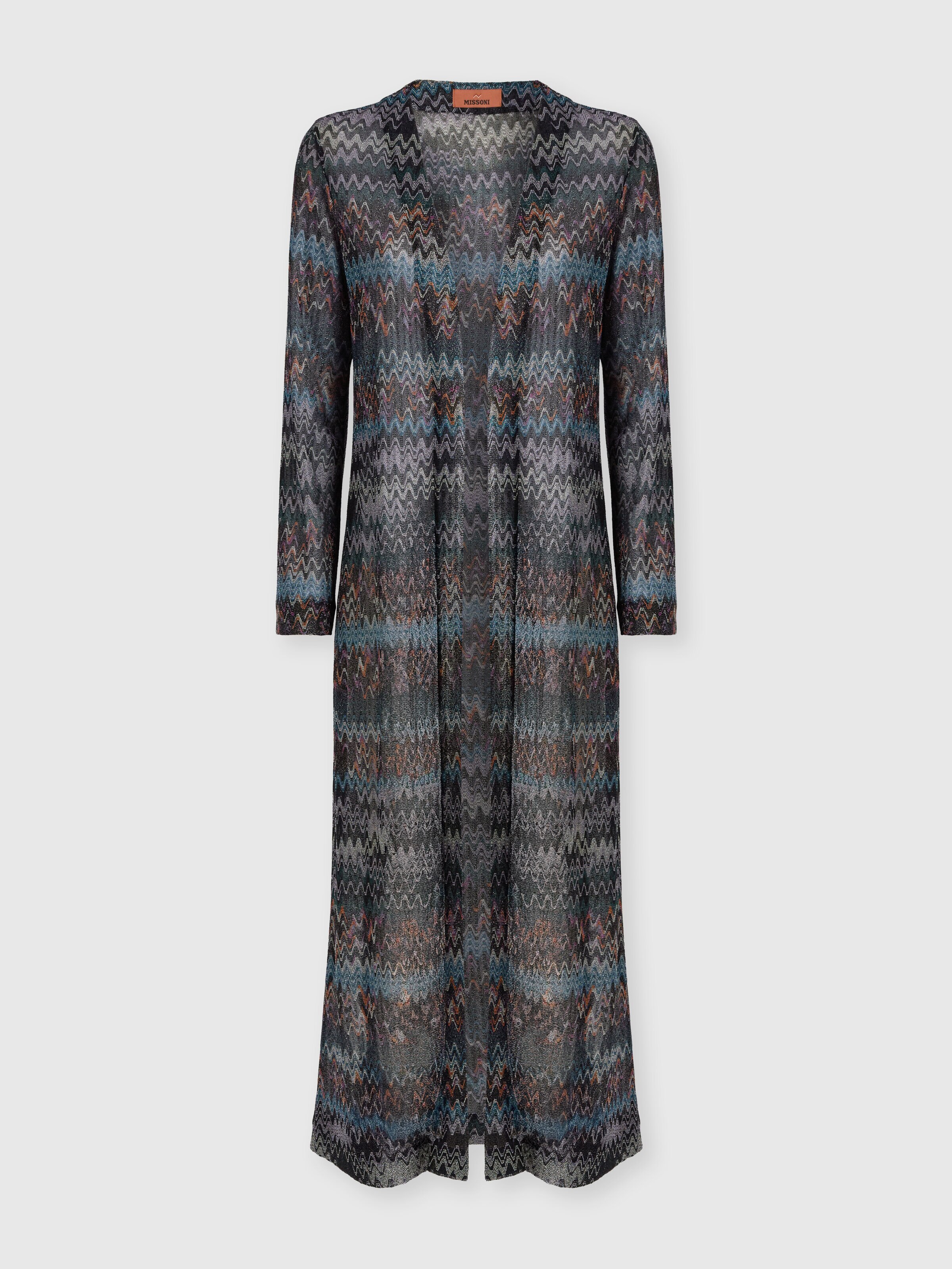 Long cardigan in lamé viscose, Blue - 0
