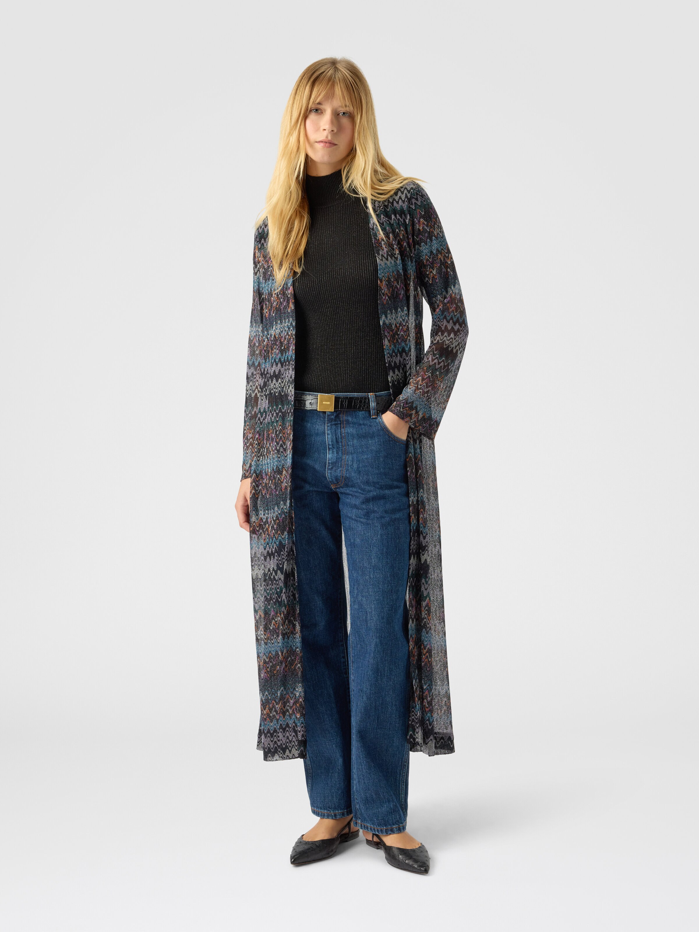 Long cardigan in lamé viscose, Blue - 1
