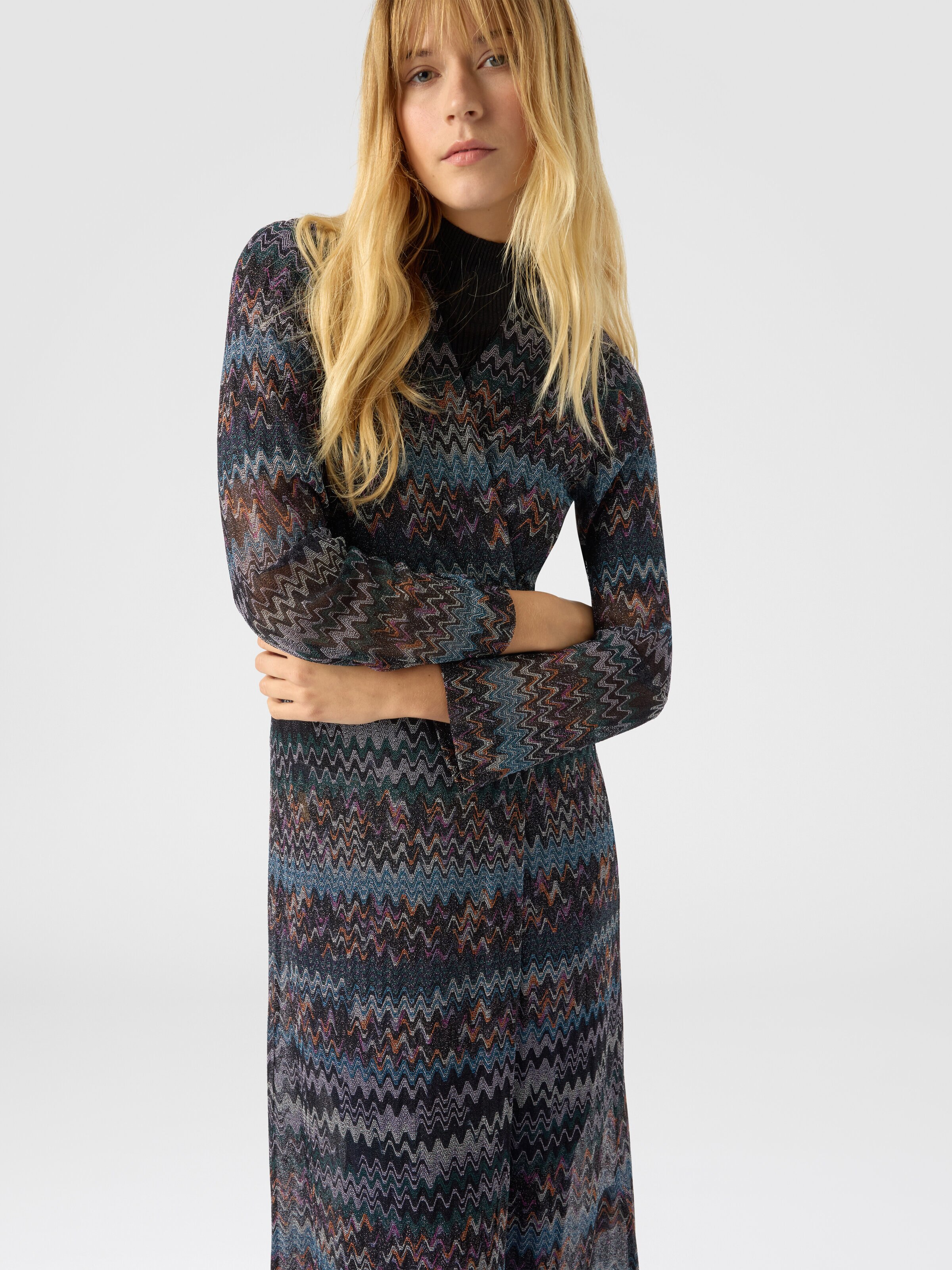 Long cardigan in lamé viscose, Blue - 3