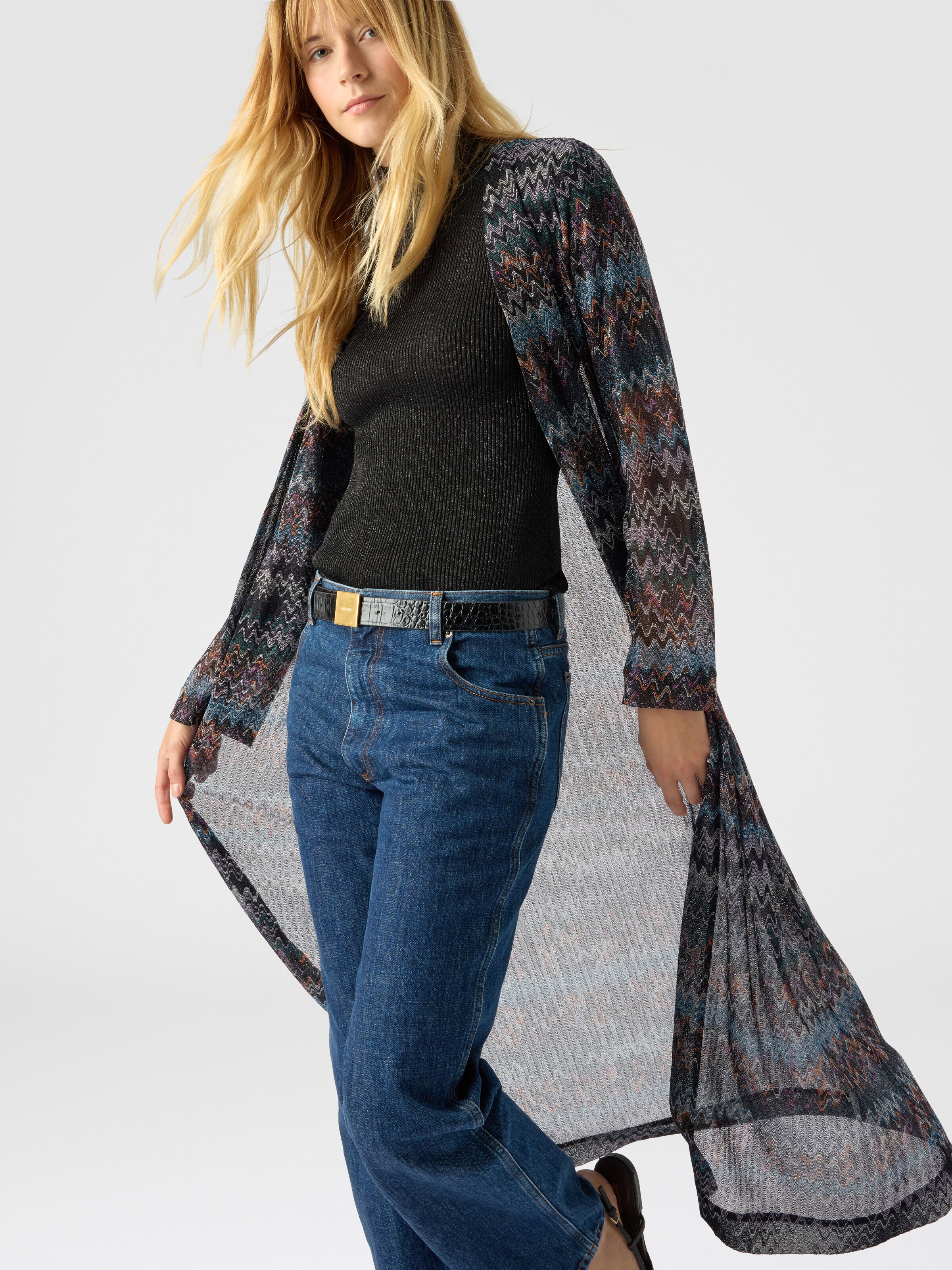 Long cardigan in lamé viscose, Blue - 4