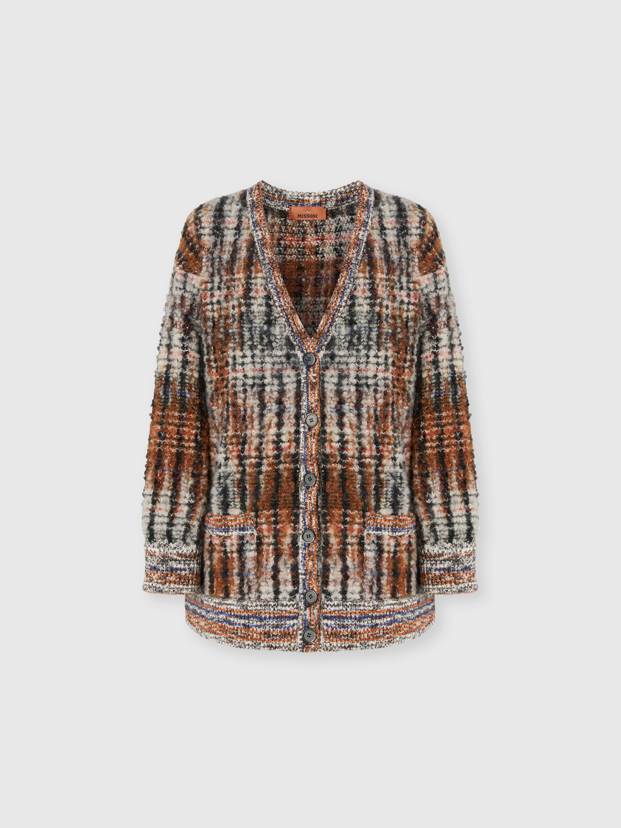 Cardigan à motif à carreaux, Blanc & Beige - 0