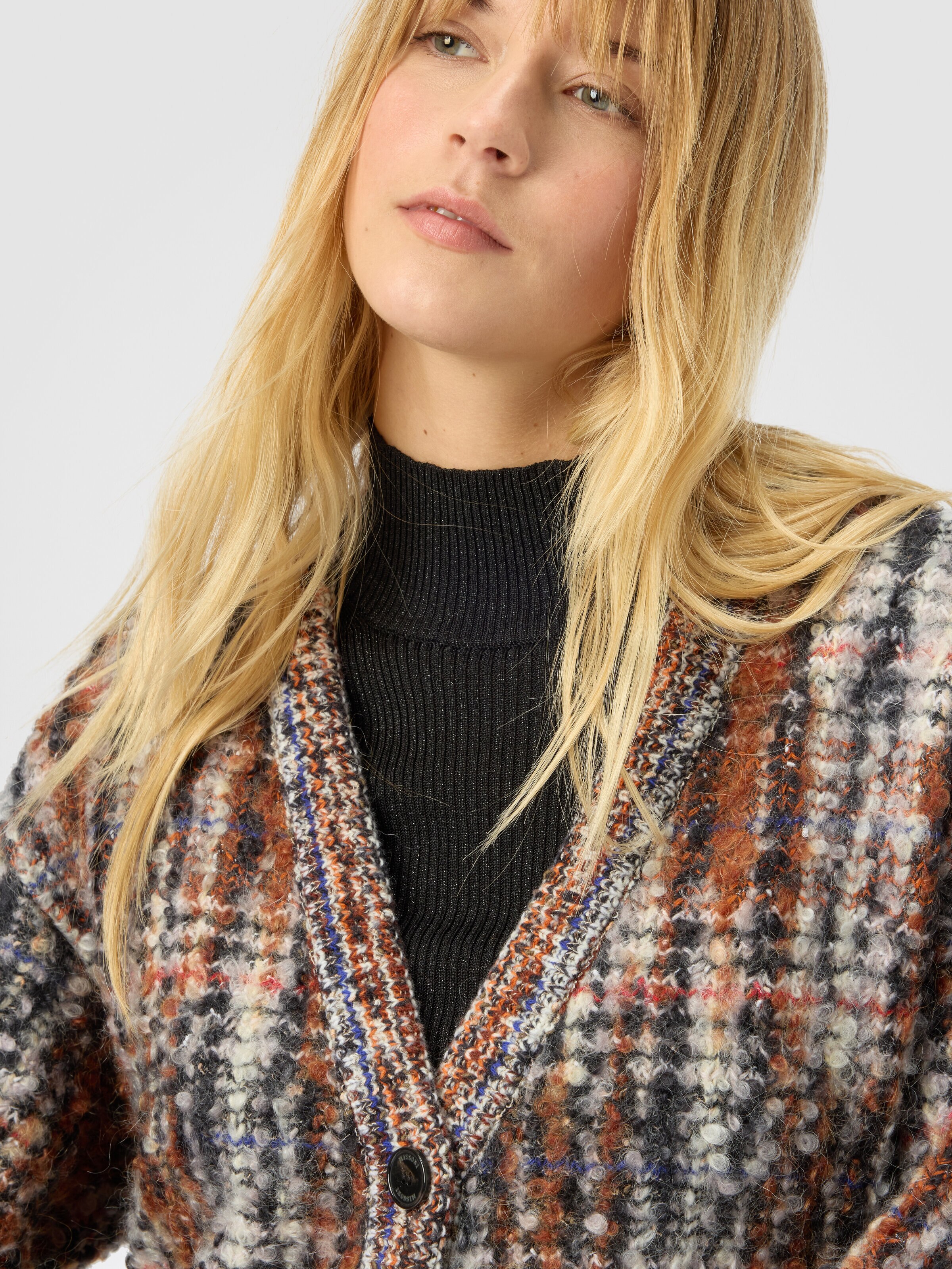 Cardigan à motif à carreaux, Blanc & Beige - 4