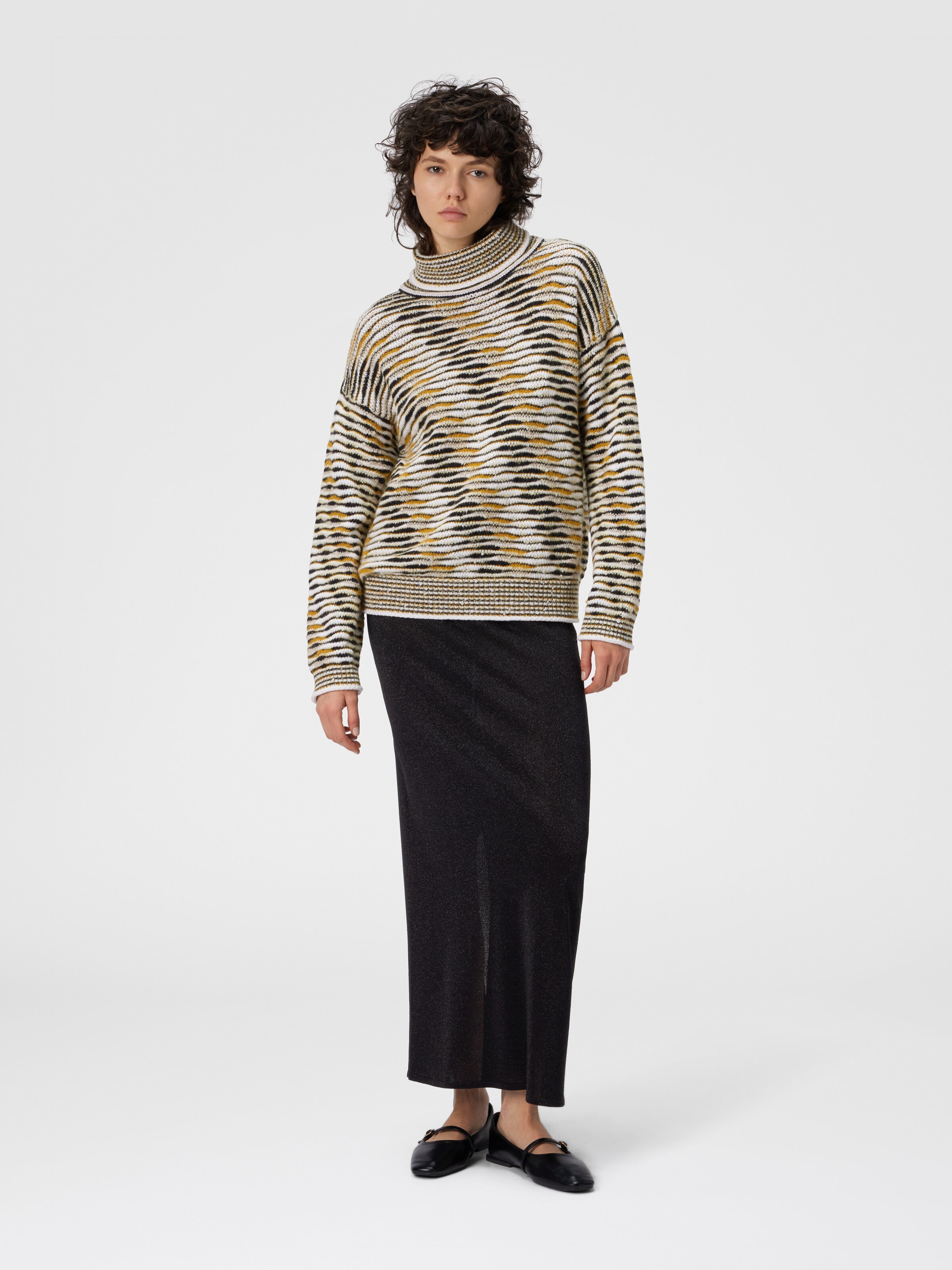 Oversize-Rollkragenpullover mit Flammenmuster, Gelb & Braun - 1