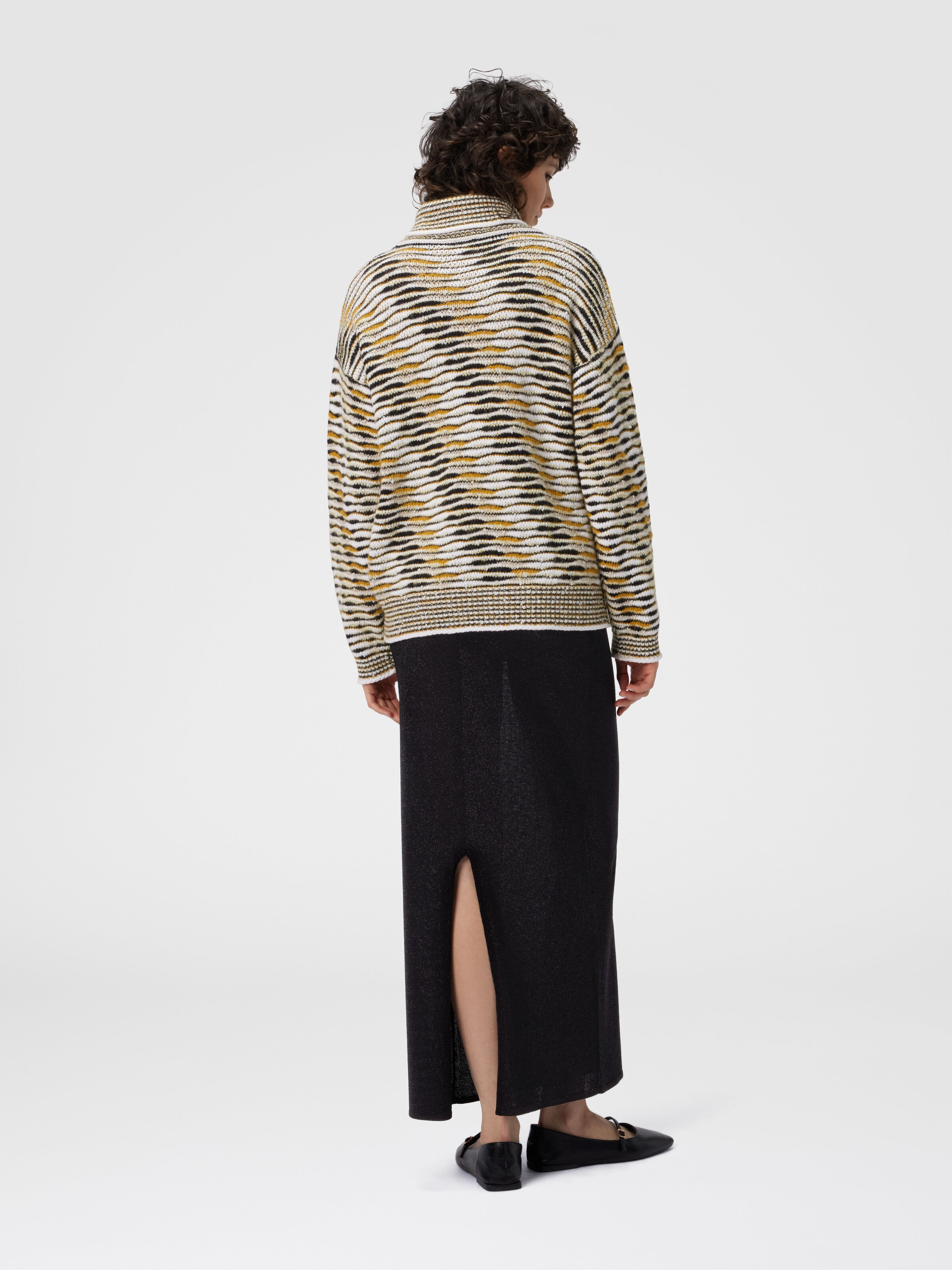Oversize-Rollkragenpullover mit Flammenmuster, Gelb & Braun - 2