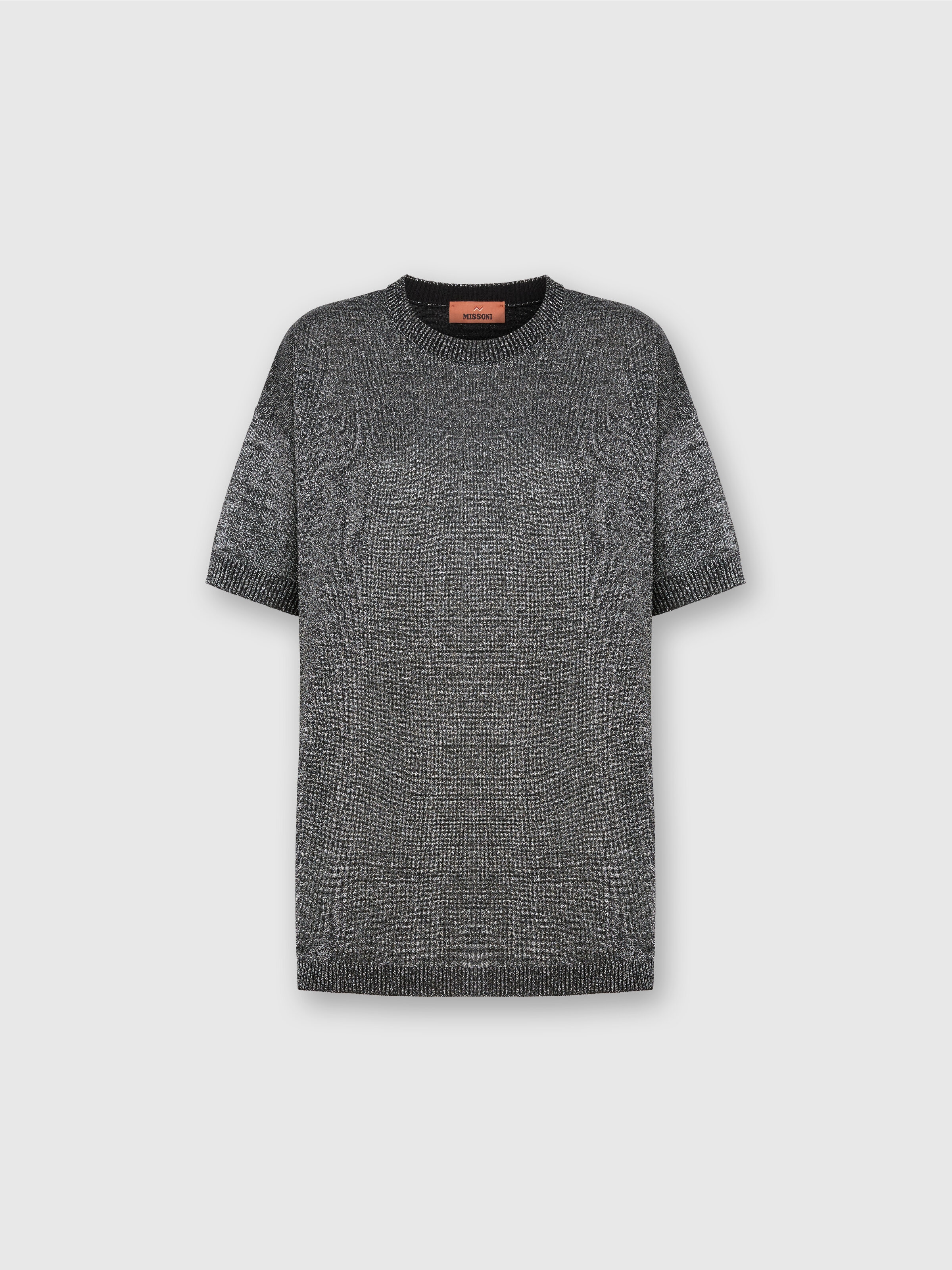 Jersey boxy cuello redondo en lamé, Plateado - 0