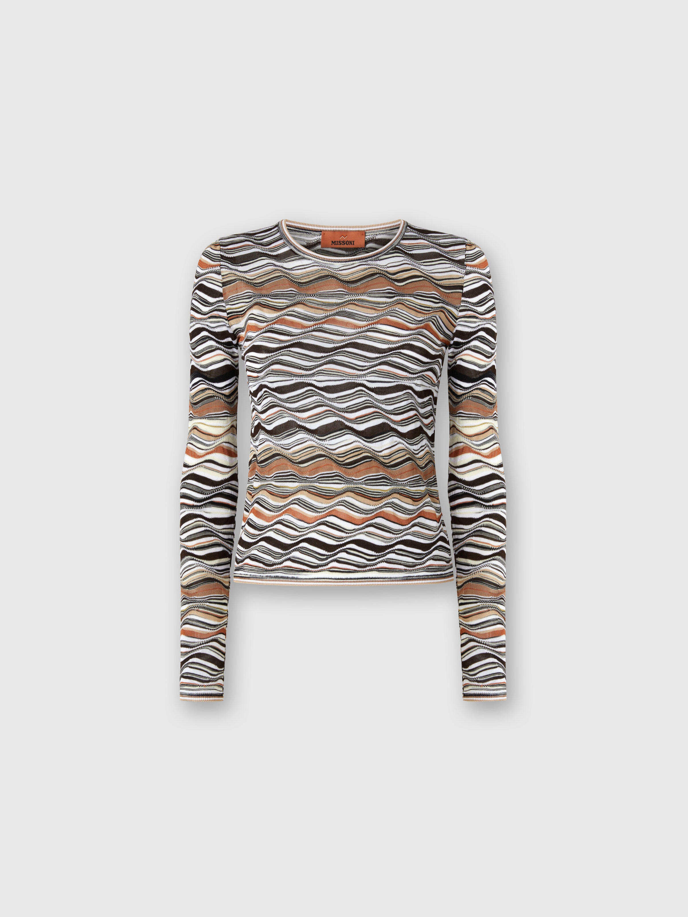 Pull col rond à motif vague, Beige & Brun - 0