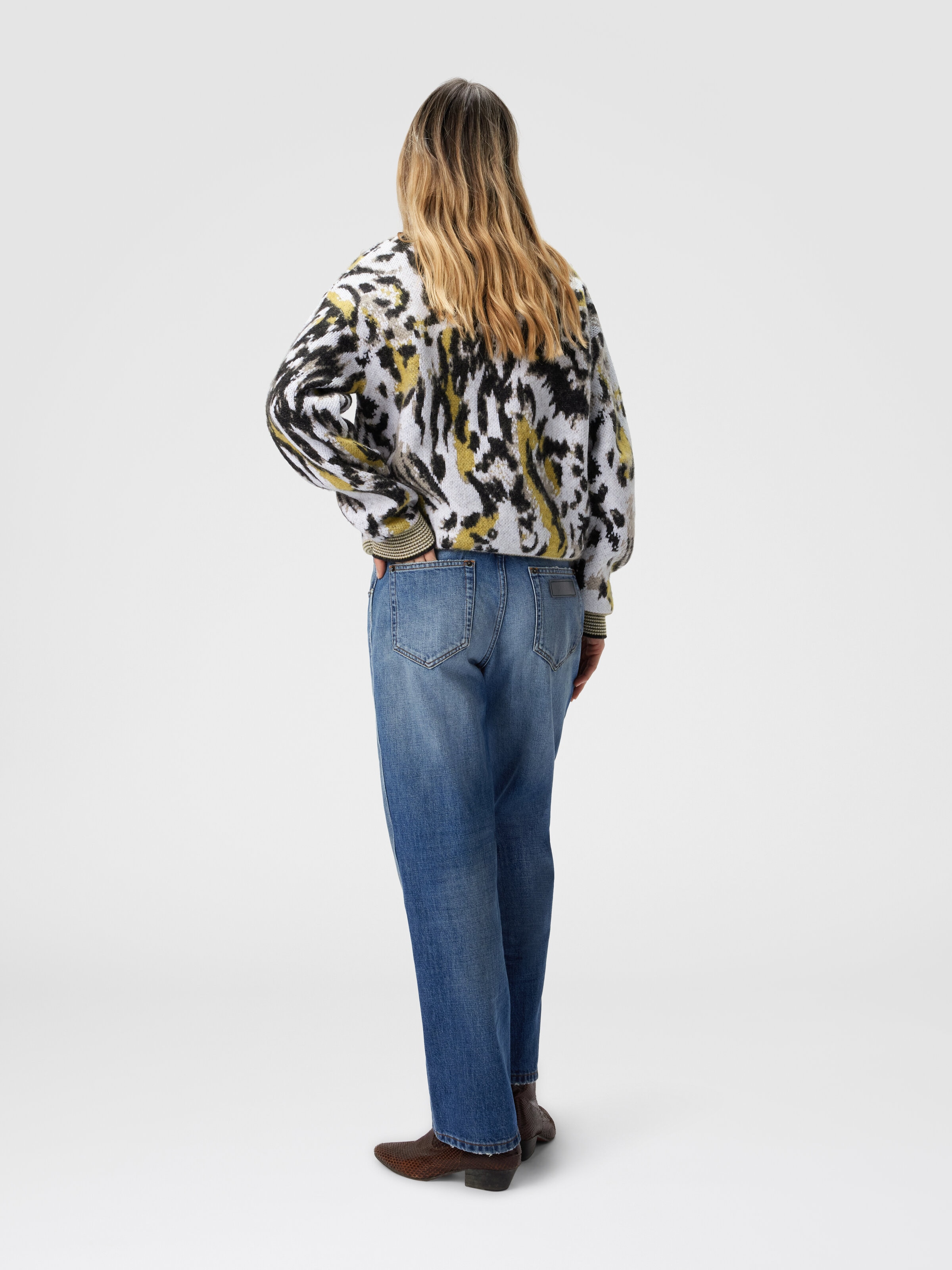 Pull boxy col rond à motif animalier, Multicolore  - 2