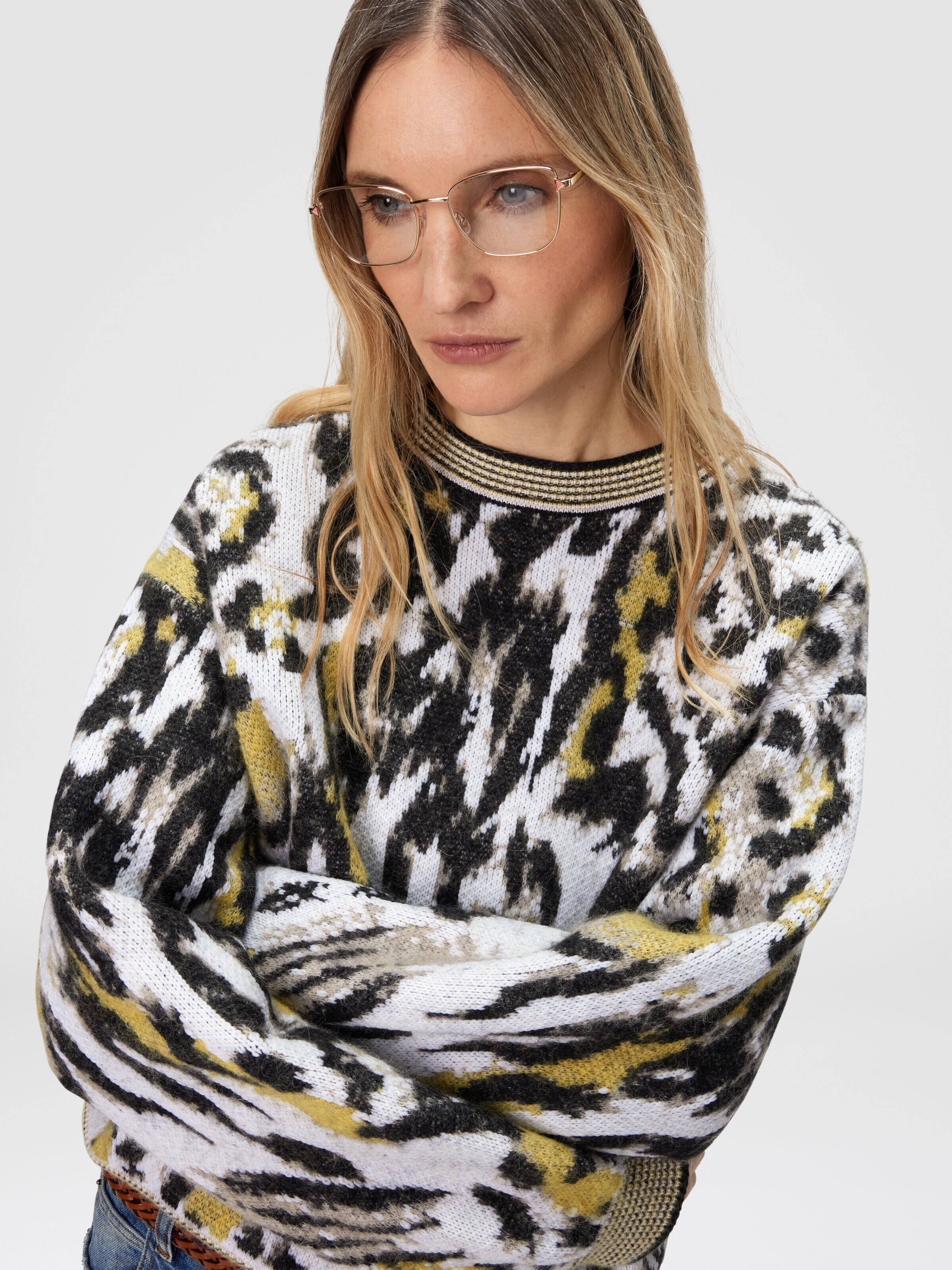 Pull boxy col rond à motif animalier, Multicolore  - 3