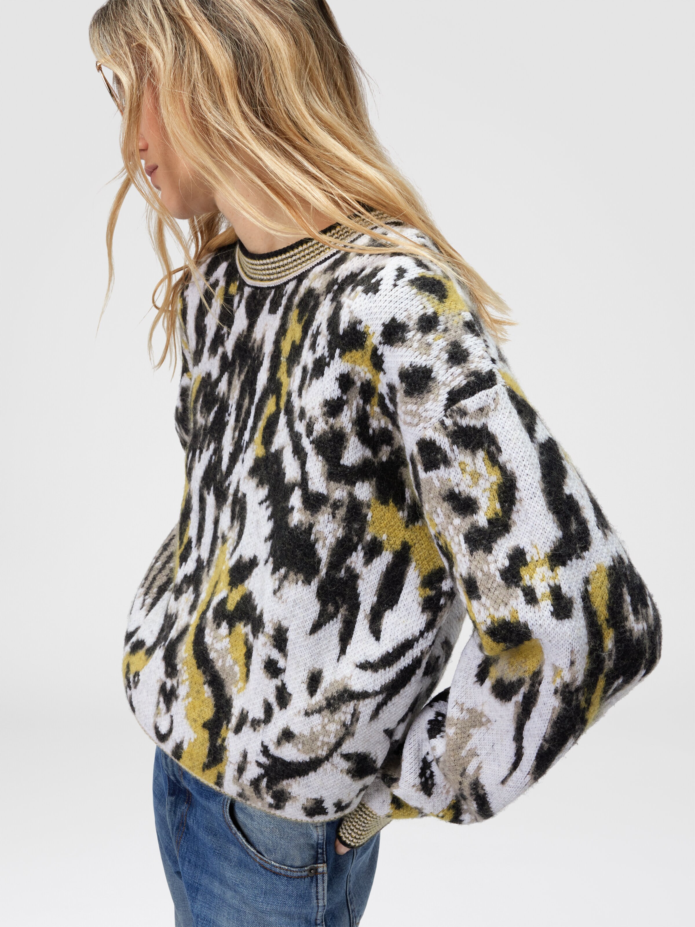 Pull boxy col rond à motif animalier, Multicolore  - 4