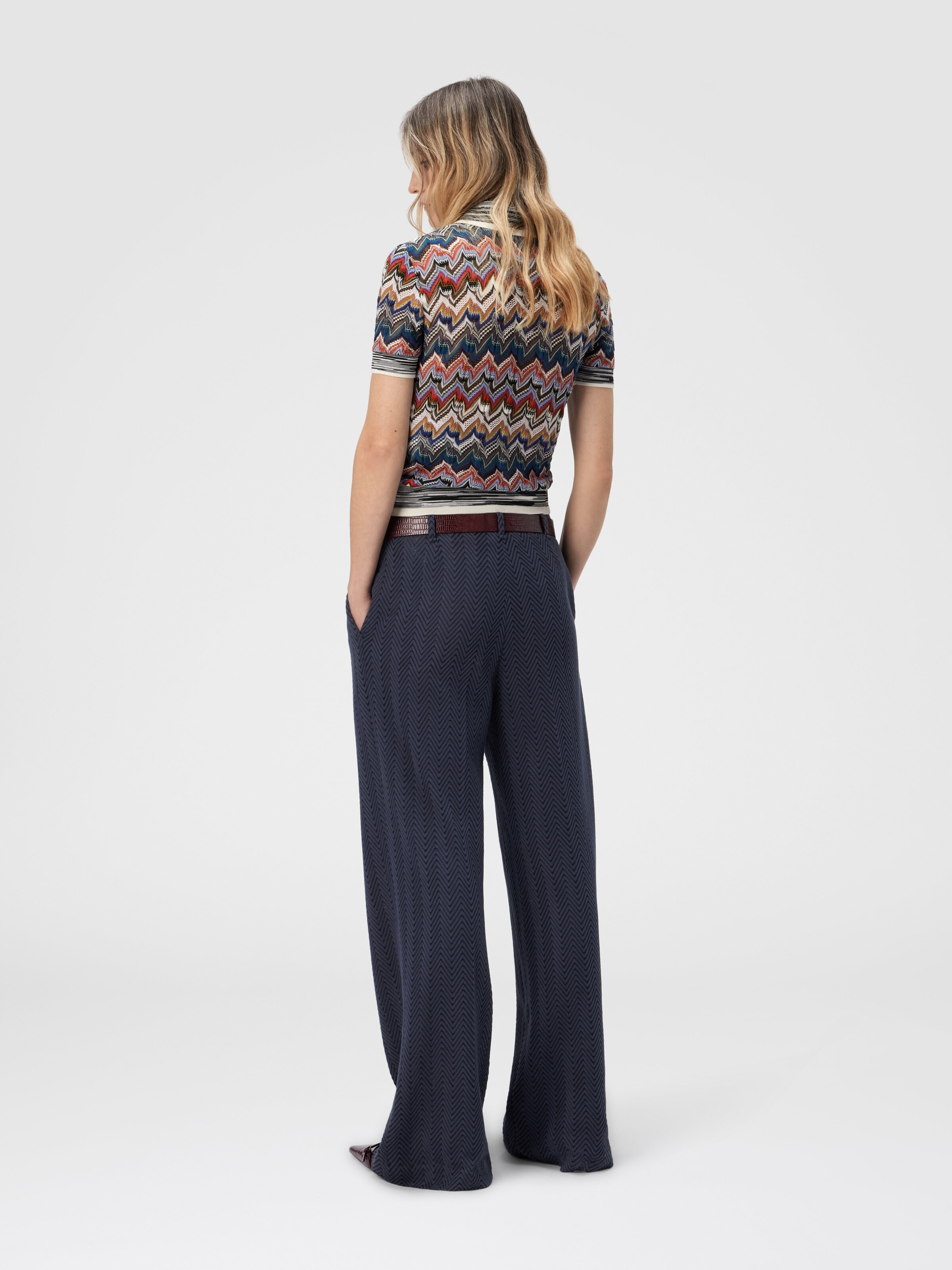 Short Sleeve Polo in Embroidered Lace, Multicoloured  - 2