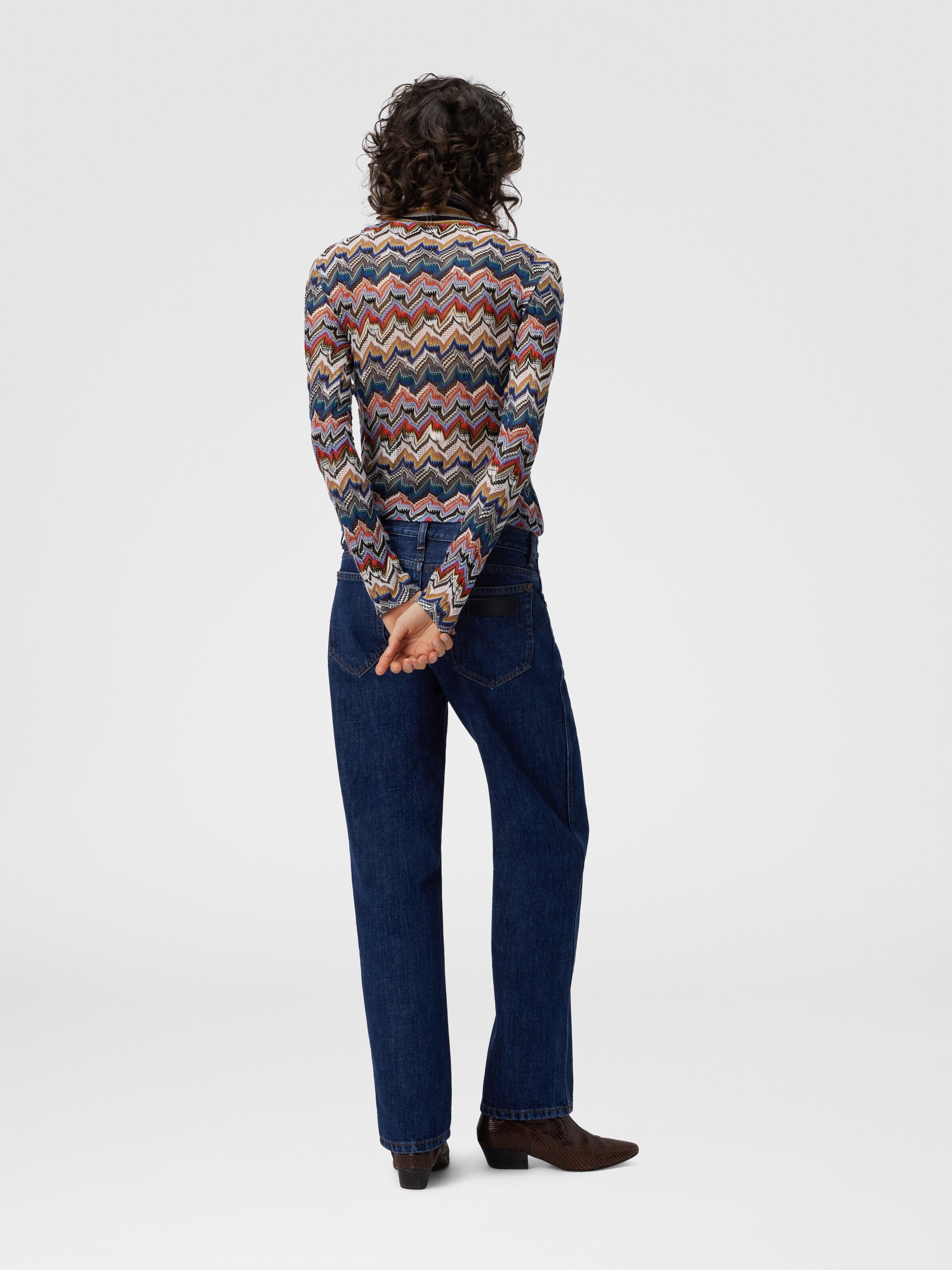 Slim Fit High-Neck Sweater in Embroidered Lace, Multicoloured  - 2