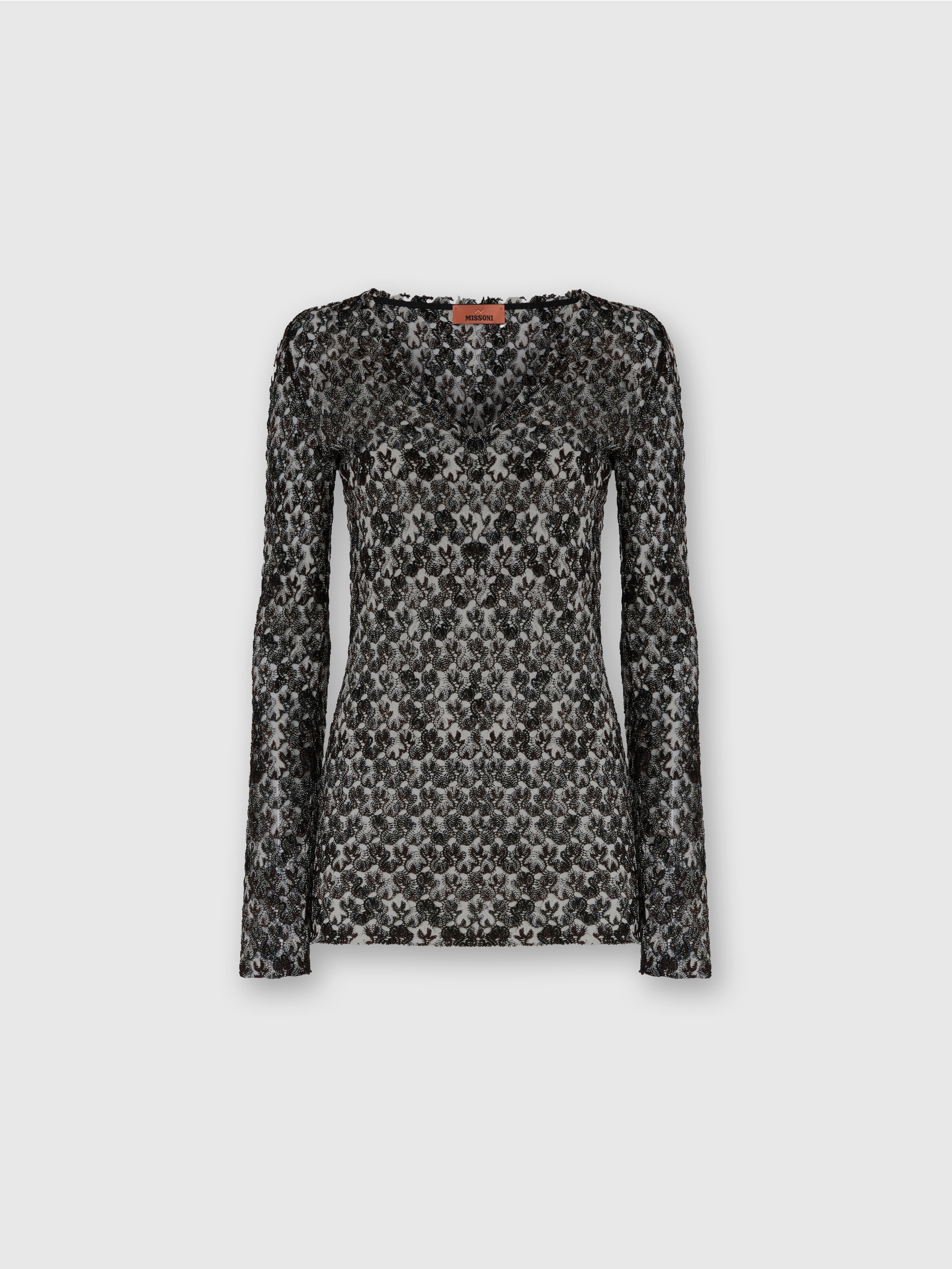 Slim Fit V-Neck Sweater in Lace, Black & Brown - 0