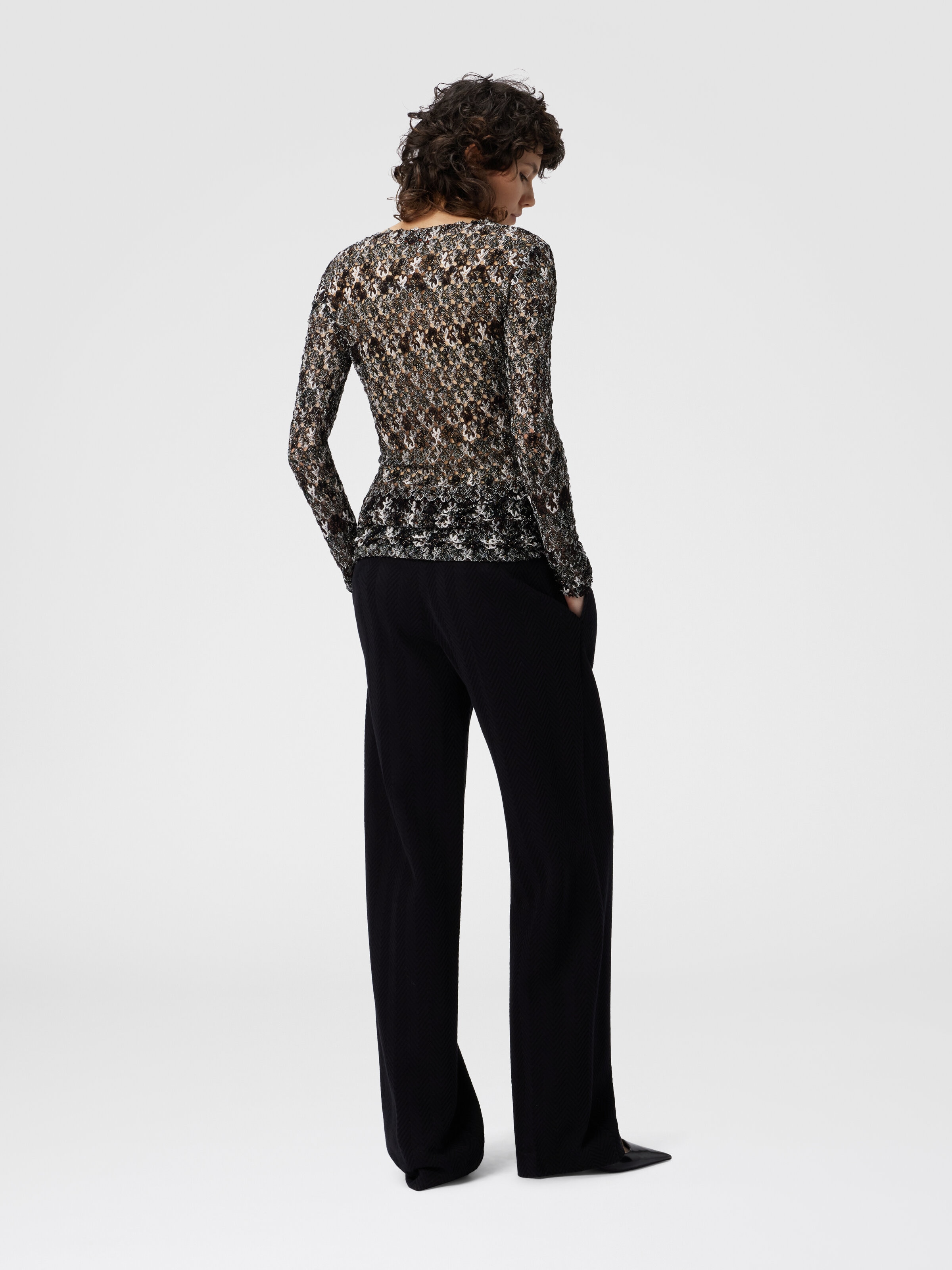 Slim Fit V-Neck Sweater in Lace, Black & Brown - 2