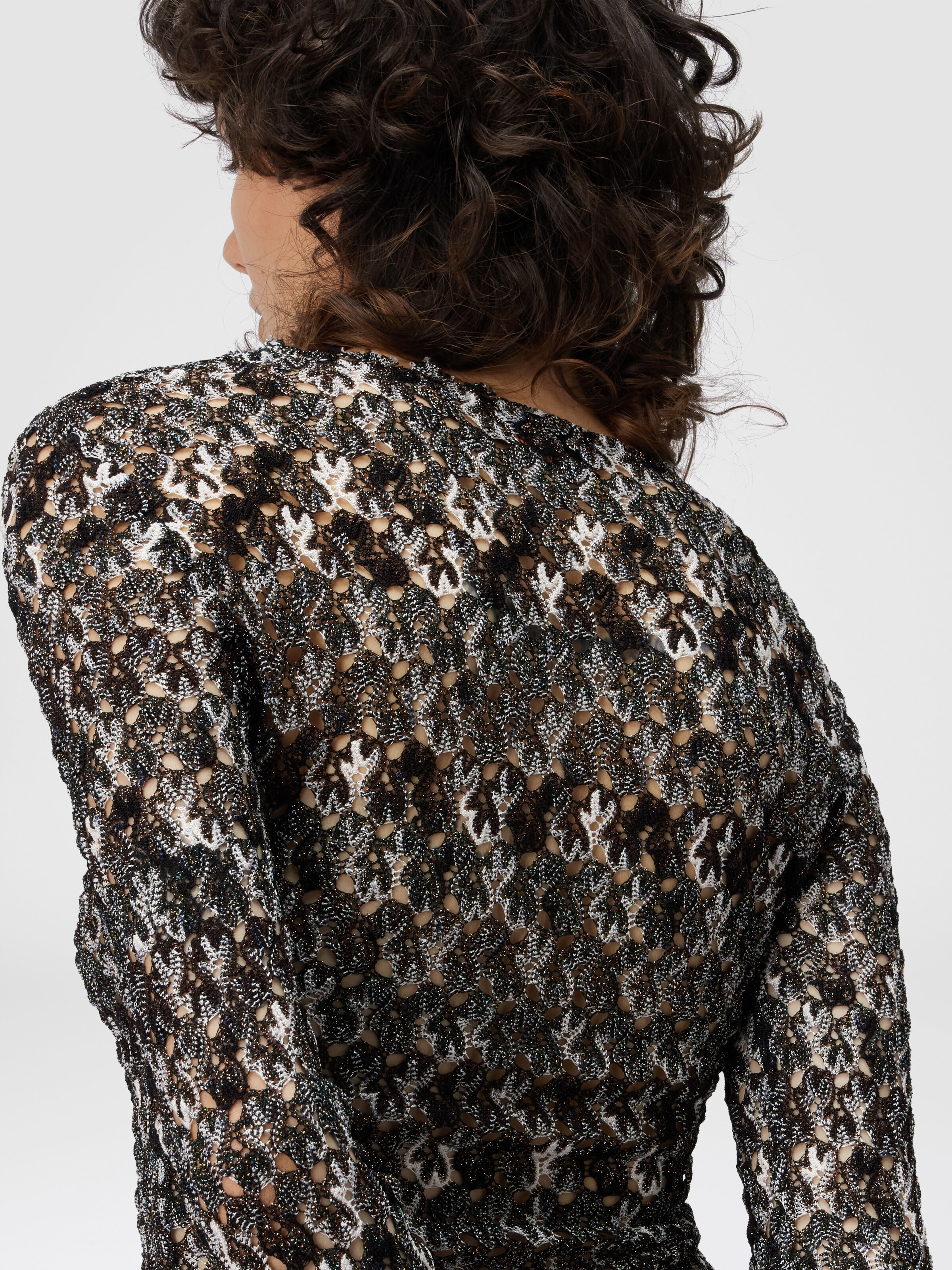 Slim Fit V-Neck Sweater in Lace, Black & Brown - 4
