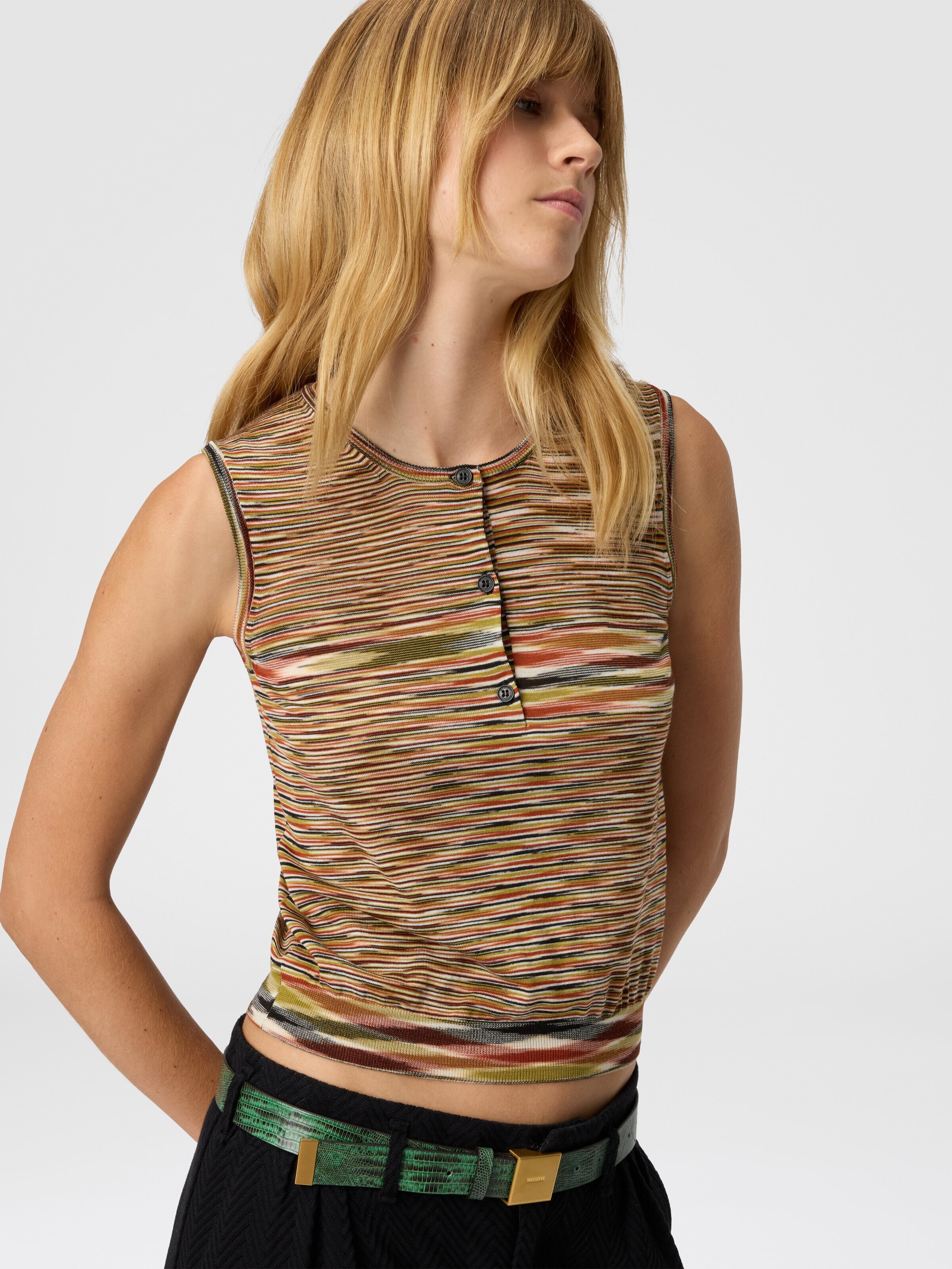 Buttoned Vest with Flame Pattern, Multicoloured  - 3
