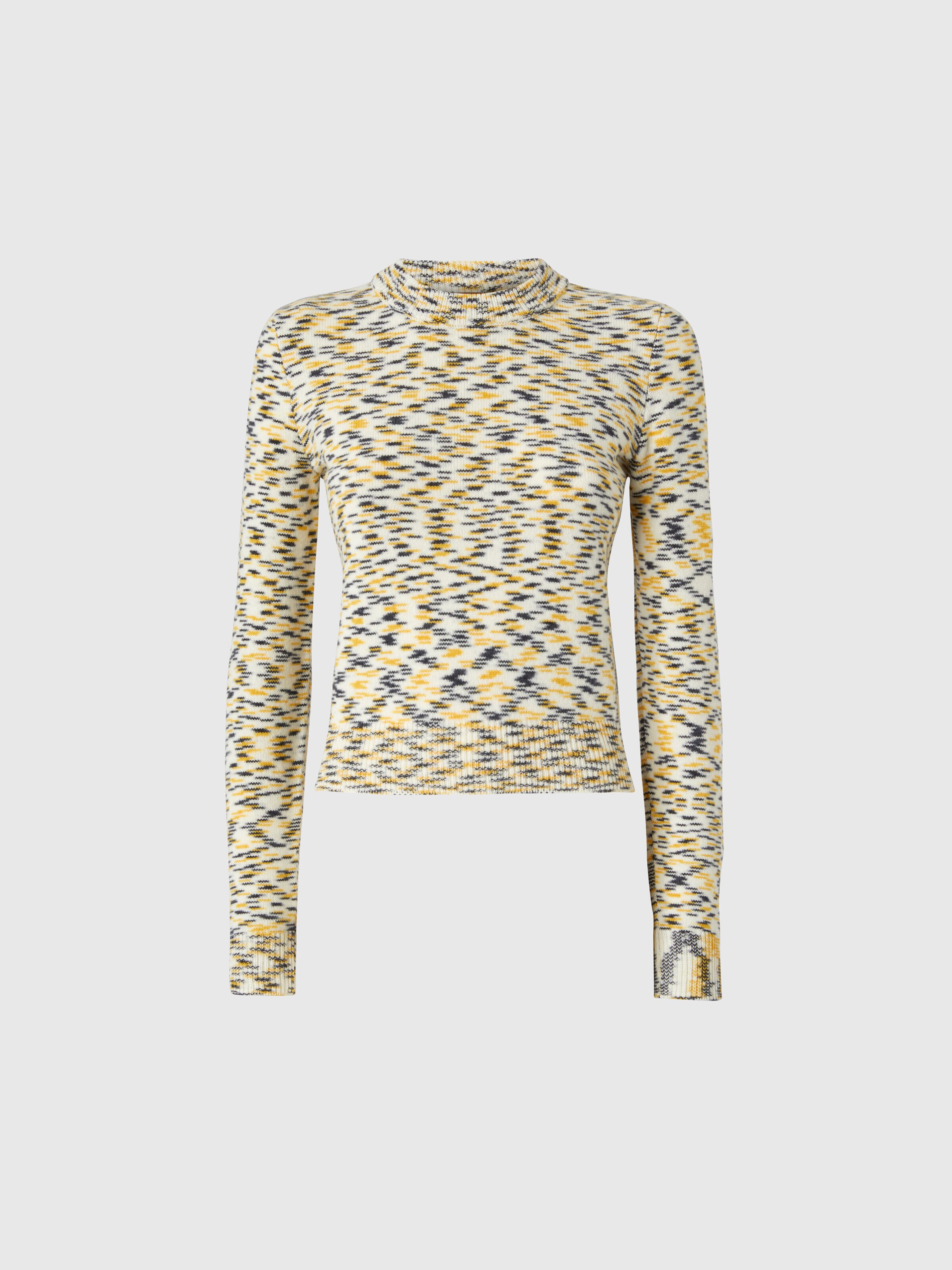 Crew Neck Sweater with Flame Pattern, Yellow  - 0