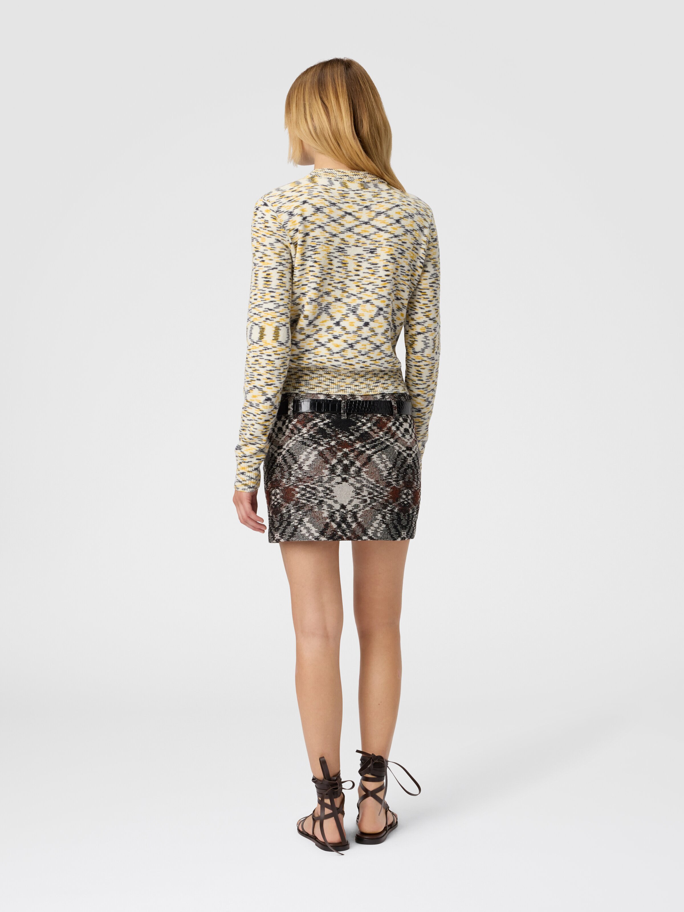 Crew Neck Sweater with Flame Pattern, Yellow  - 2