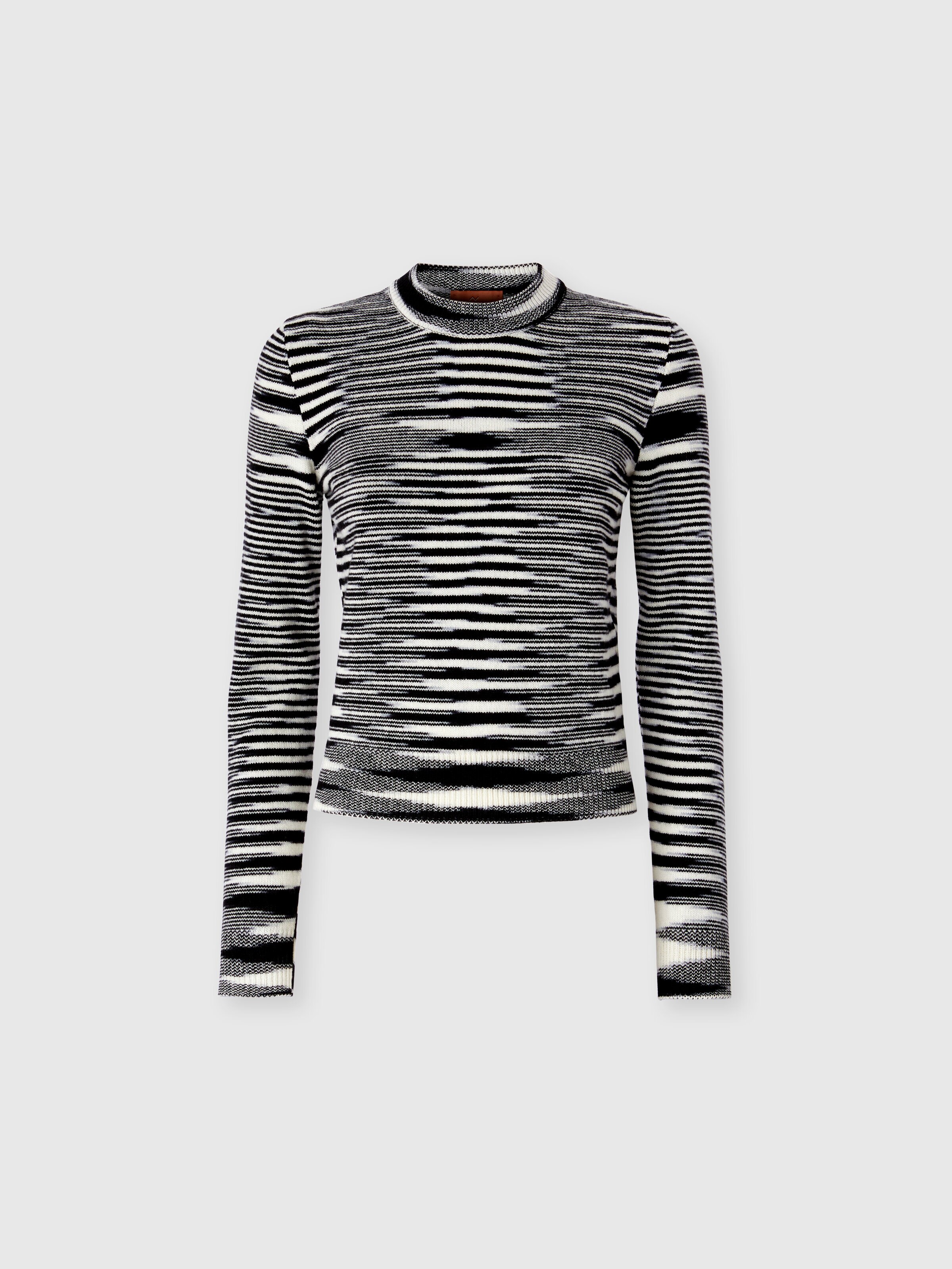 Crew Neck Sweater with Flame Pattern, Black & White - 0