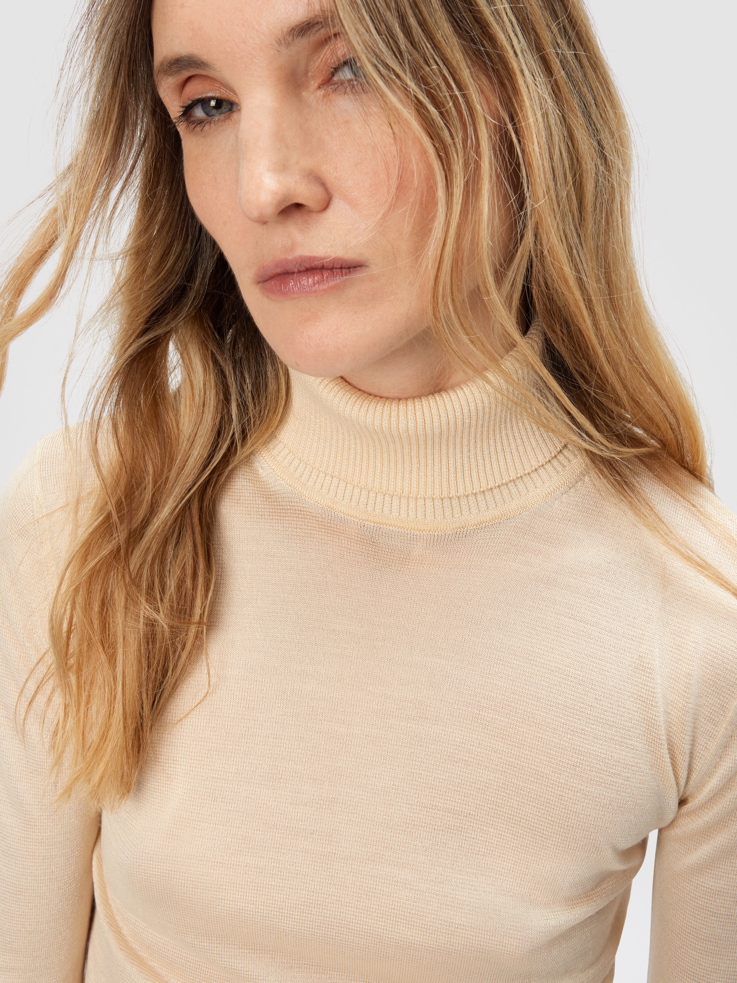 High-Neck Sweater in Smooth Knit, Multicoloured  - 3