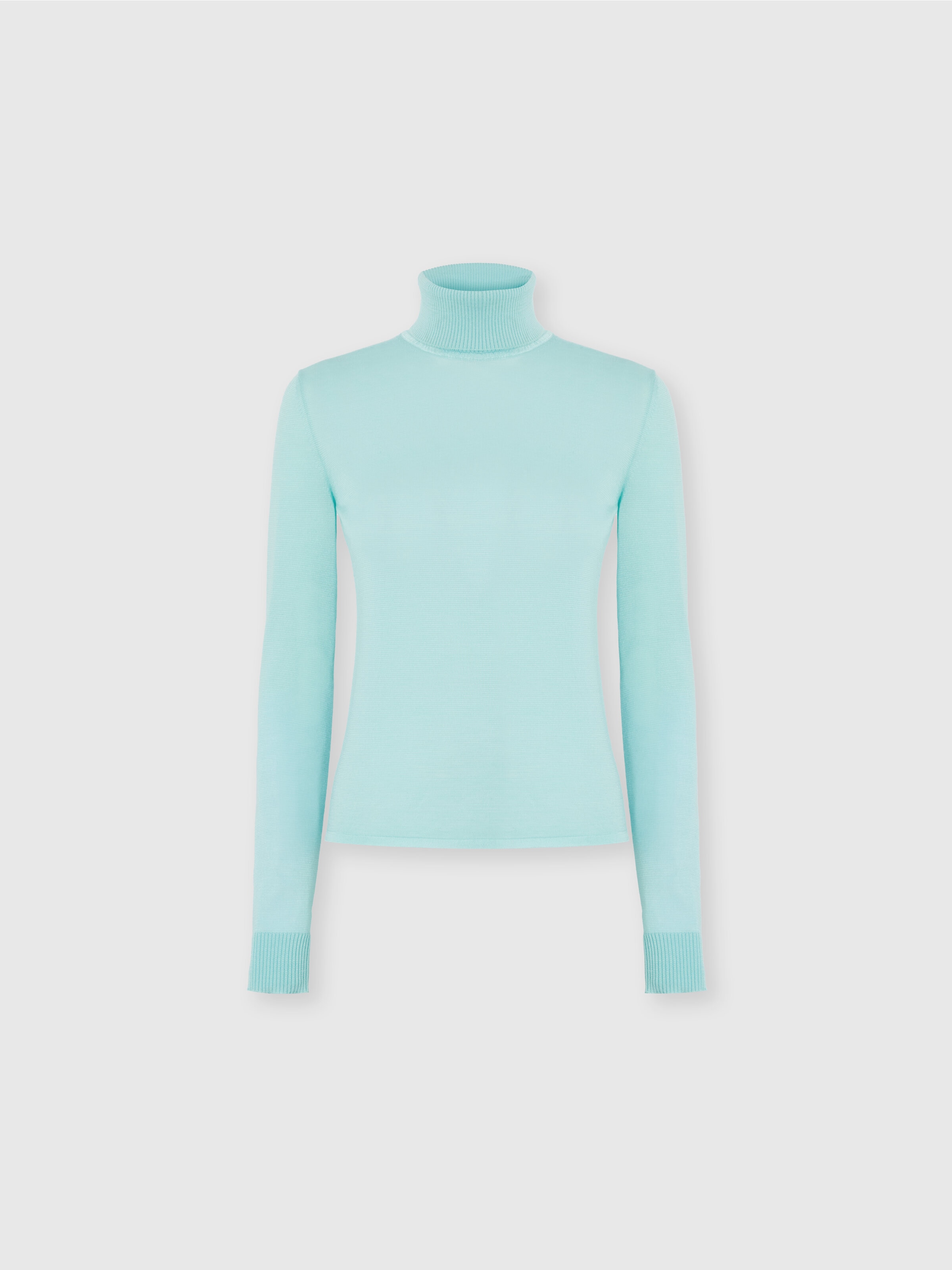 High-Neck Sweater in Smooth Knit, Light Blue - 0