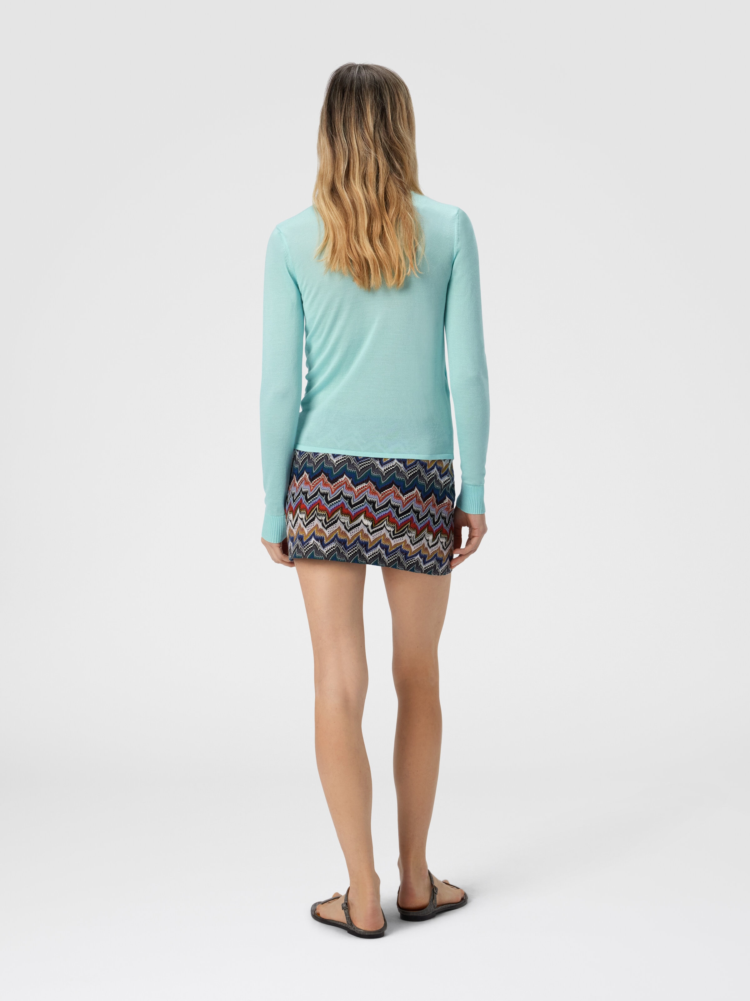 High-Neck Sweater in Smooth Knit, Light Blue - 2
