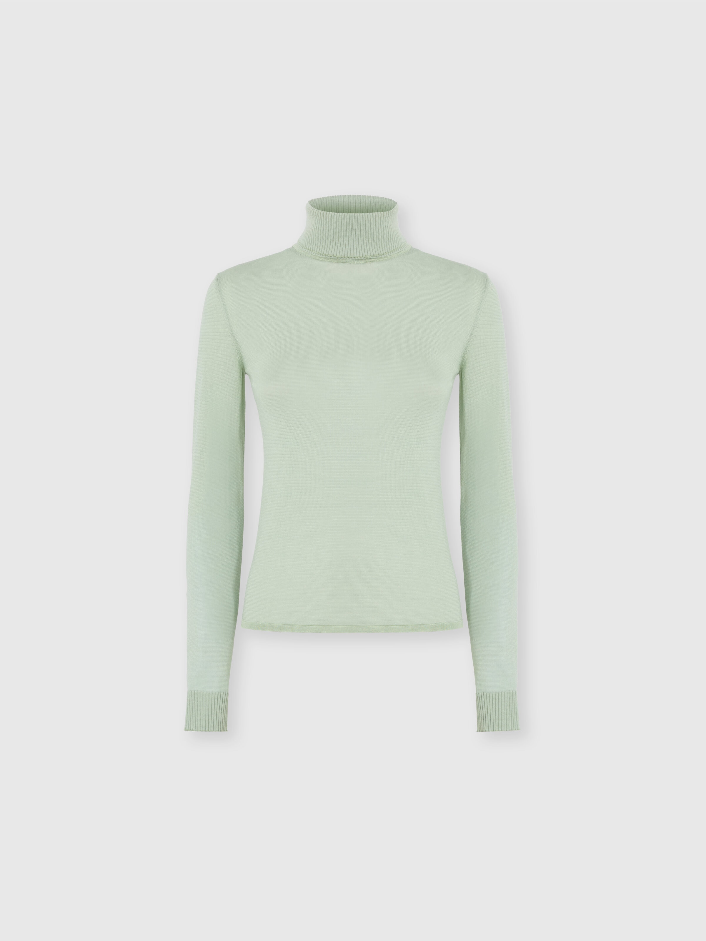 High-Neck Sweater in Smooth Knit, White  - 0