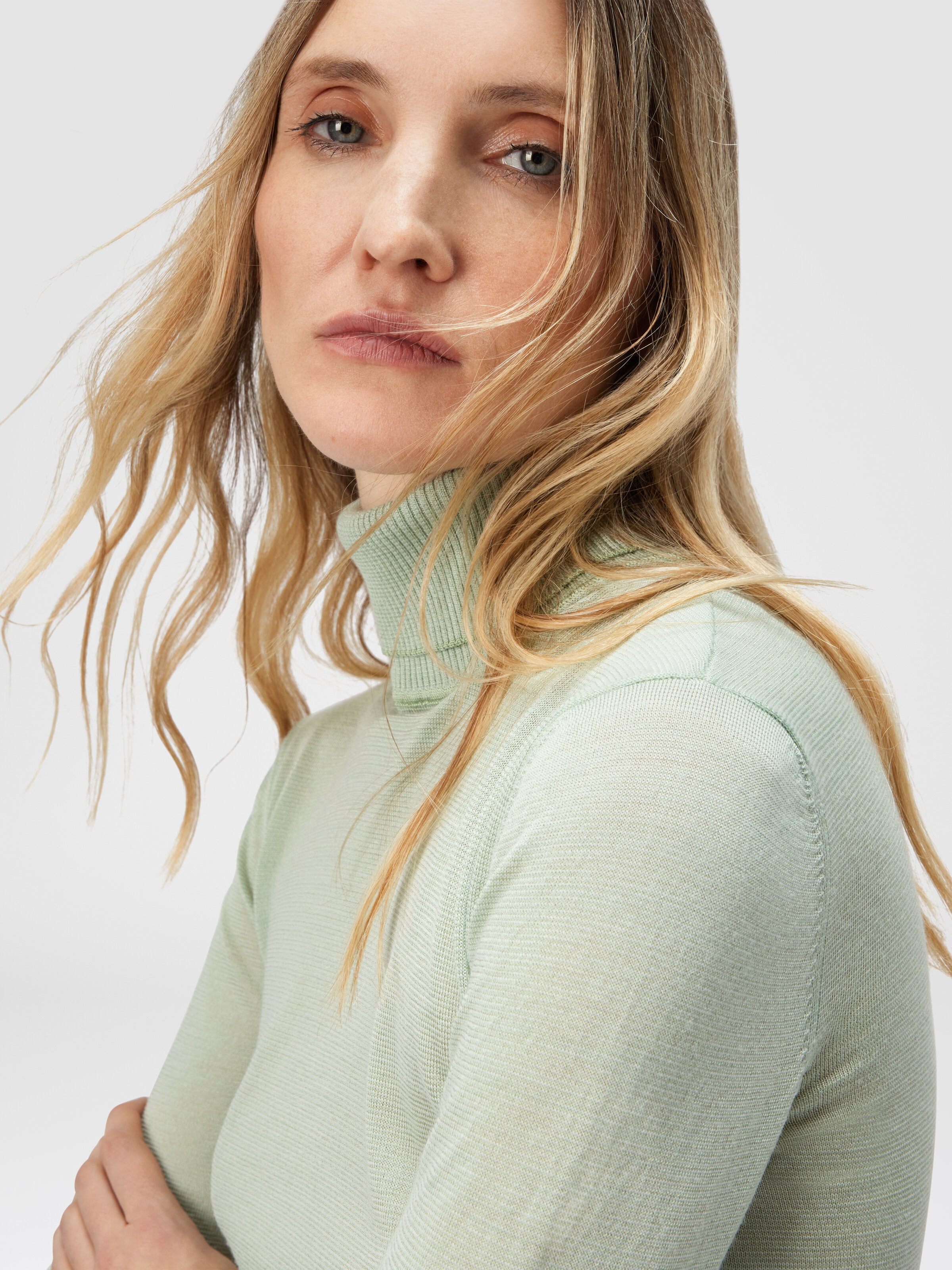 High-Neck Sweater in Smooth Knit, White  - 4