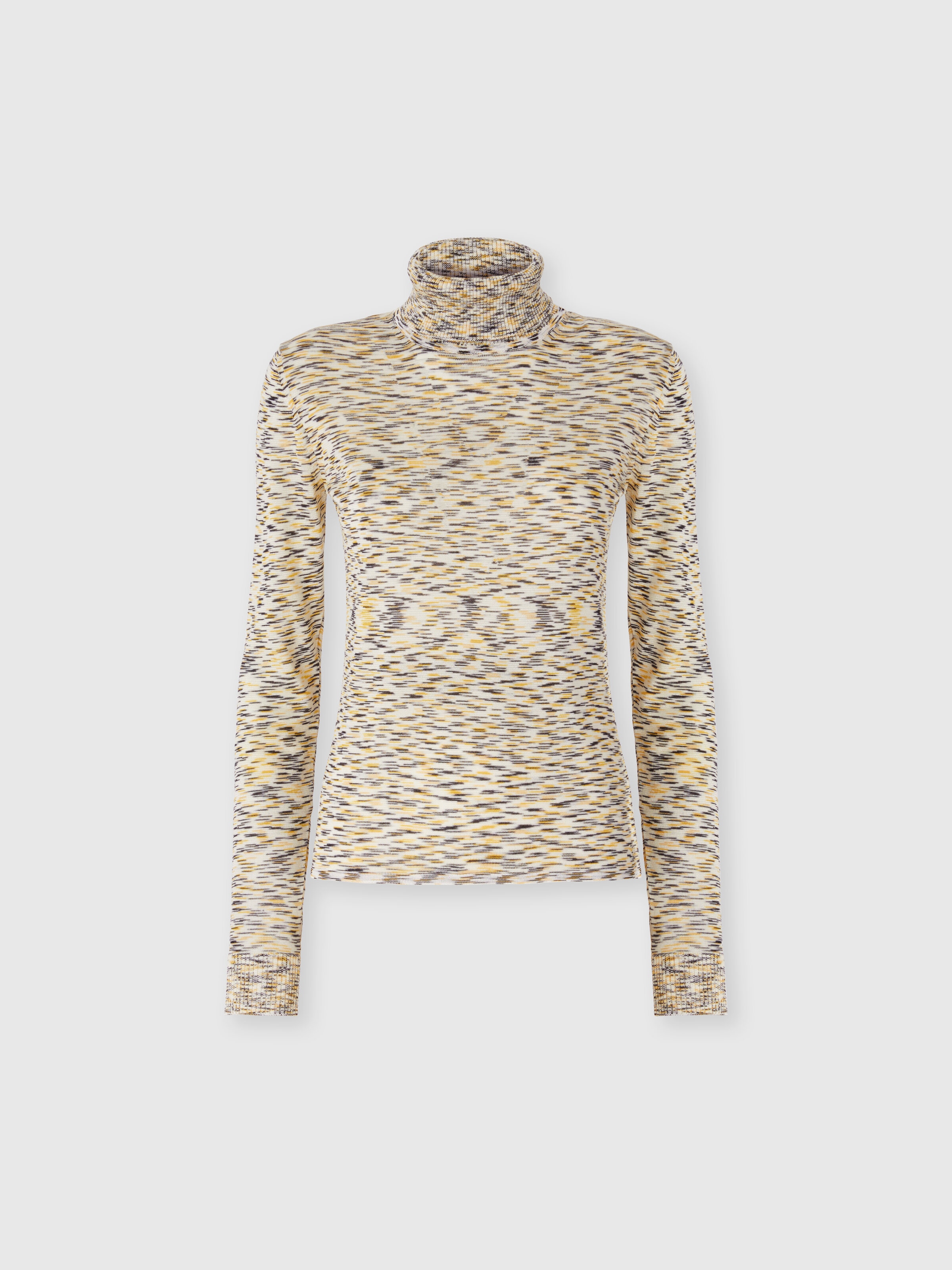 High-Neck Sweater in Flame Smooth Knit, Yellow  - 0